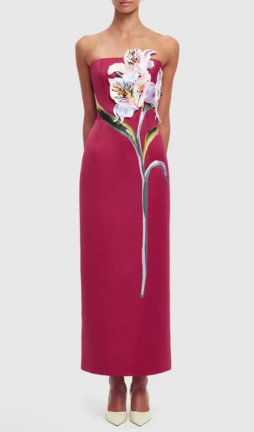 Jeneve Strapless Flower Midi Dress
