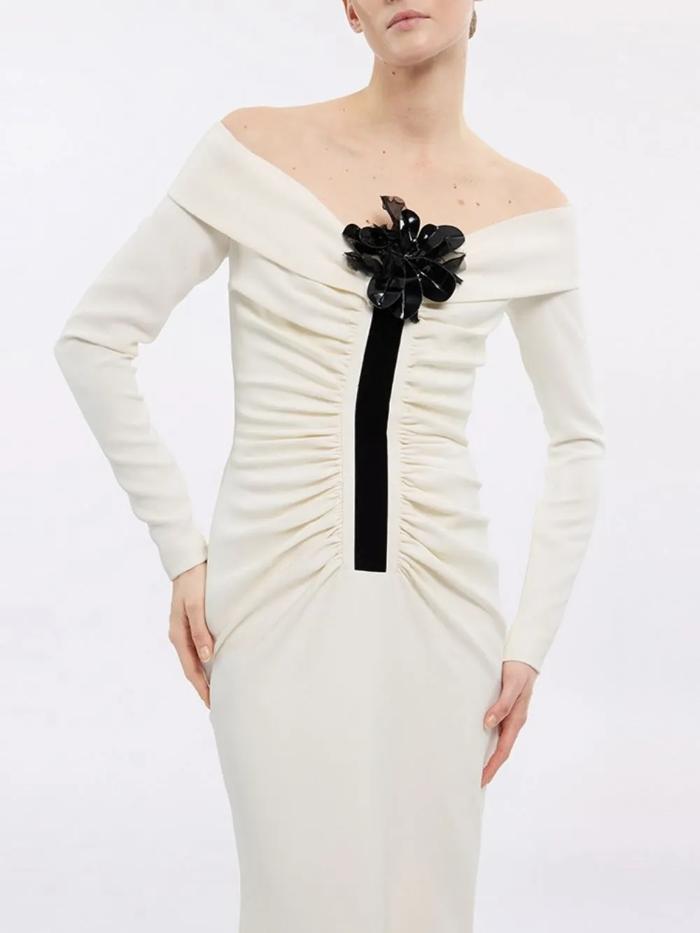 Mae Cream Long Sleeve Flower Maxi Dress