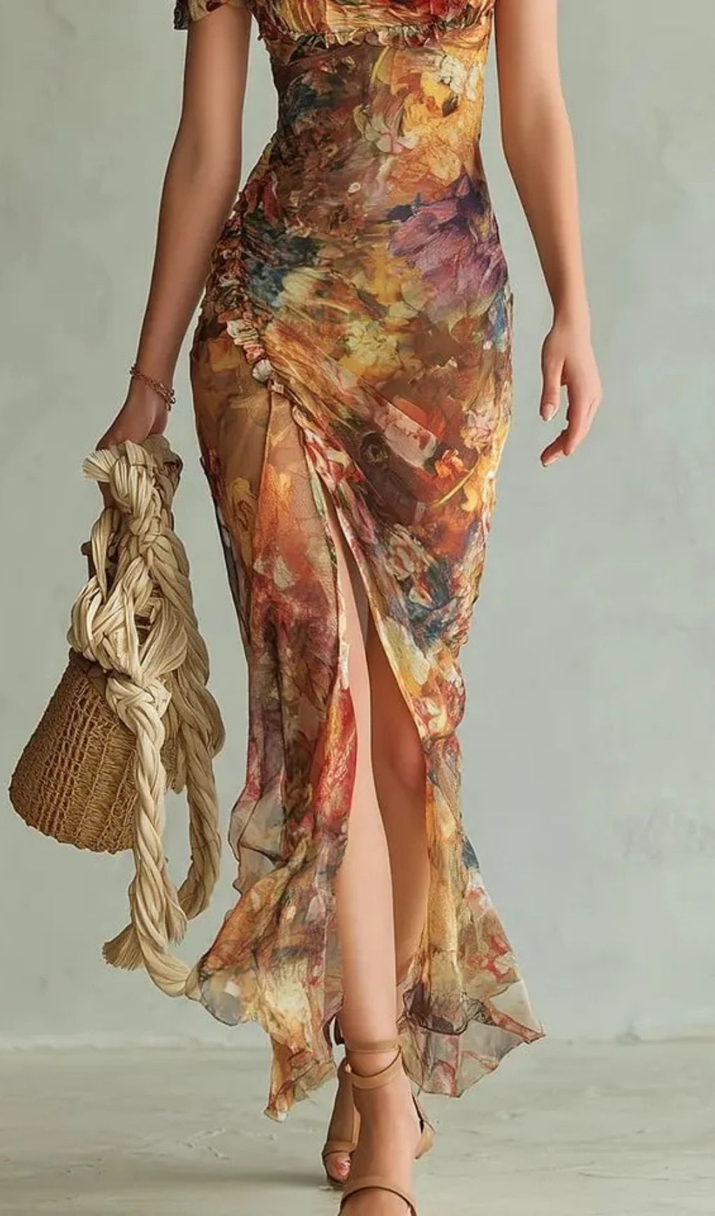 9972876d39b80d788a892f37d7b423f9.jpg Fashionslee Women Orange Bohemian Holiday Oil Painting Print Chiffon Maxi Dress