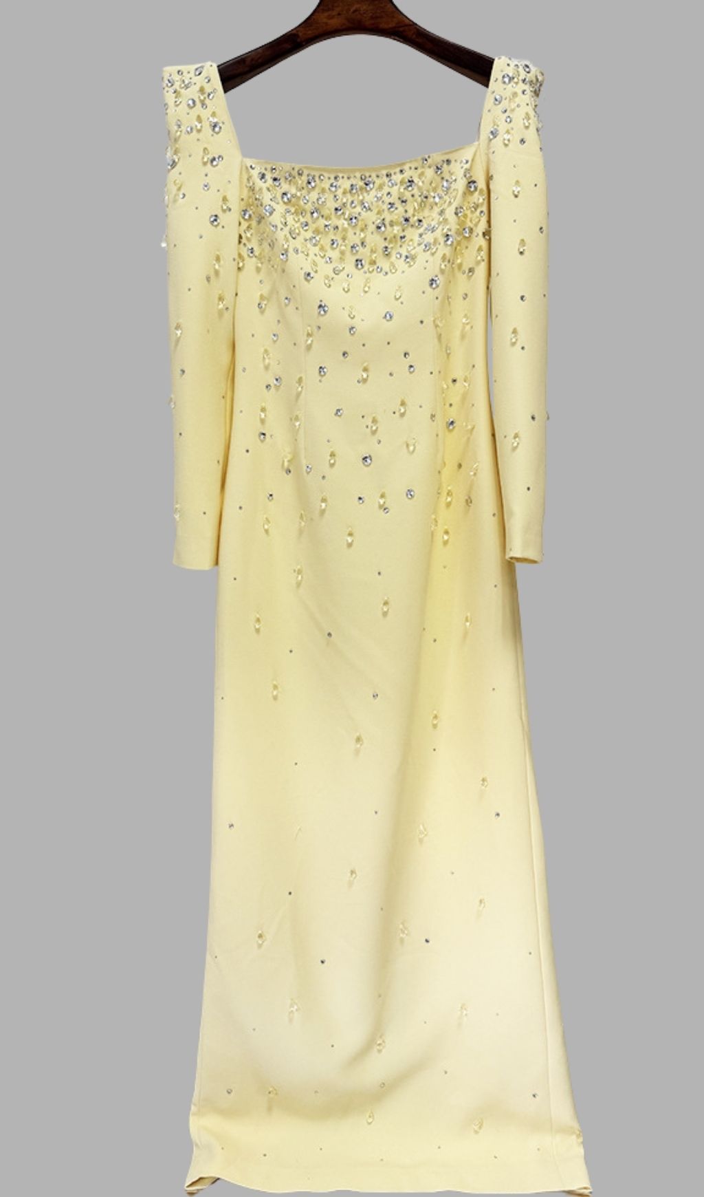 Lynn Square Neck Beaded Rhinestone Maxi Dress - Yellow