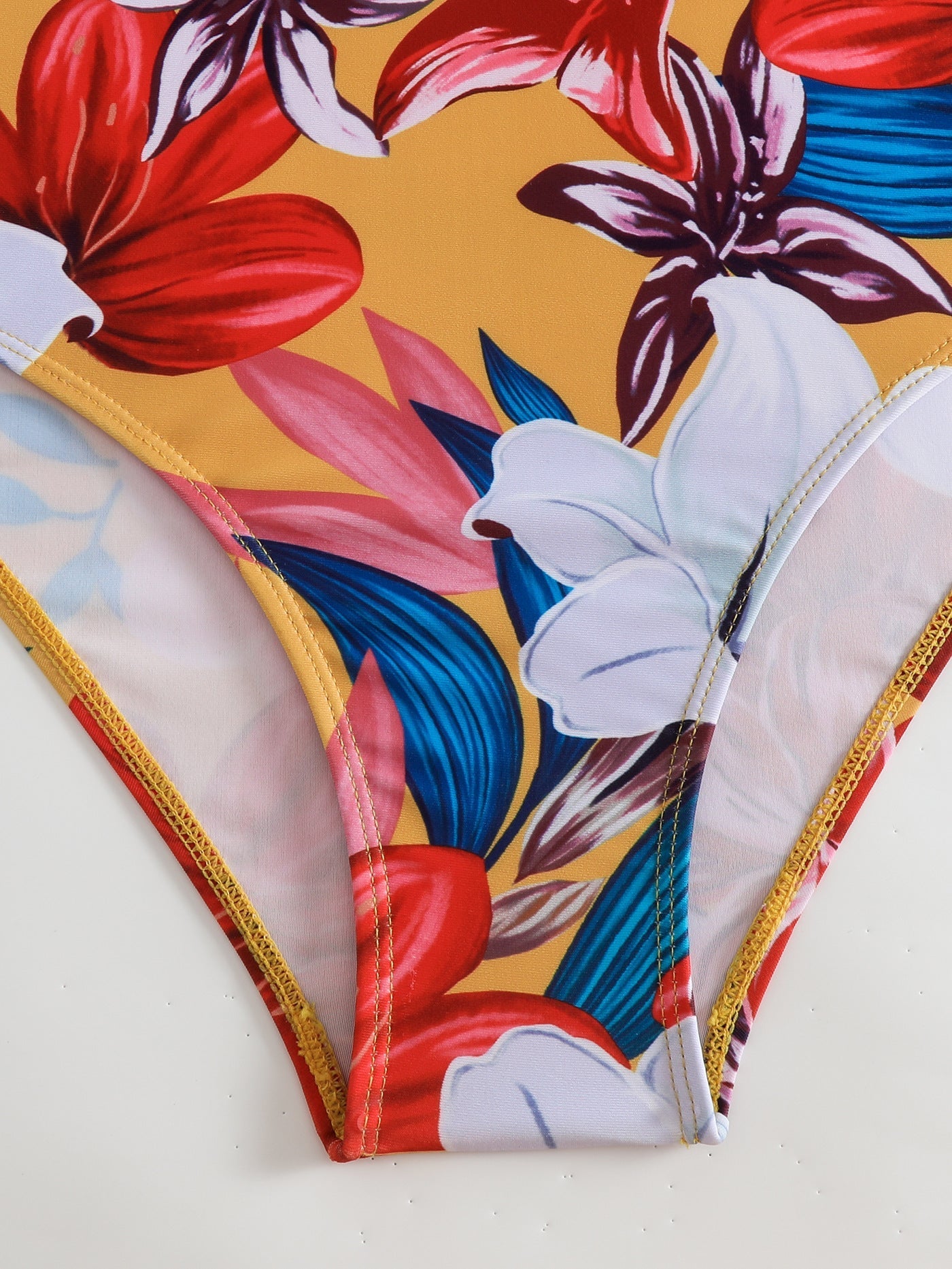 Floral Print Pleated Strap Bikini