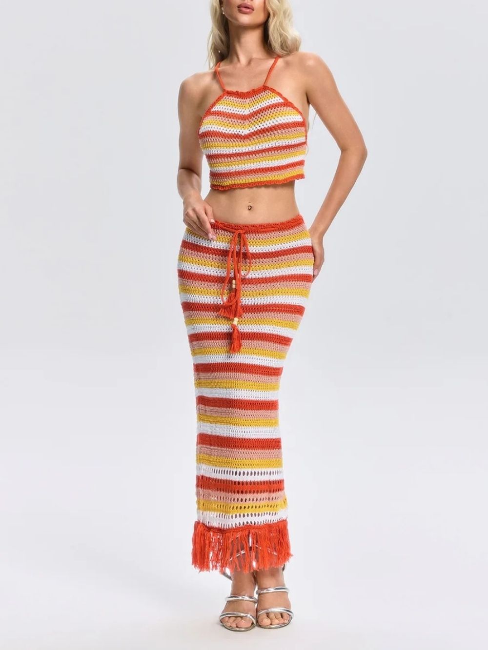 Sevelia Stripe Knitted Skirt Set - OWNCI Sevelia Stripe Knitted Skirt Set - OWNCI