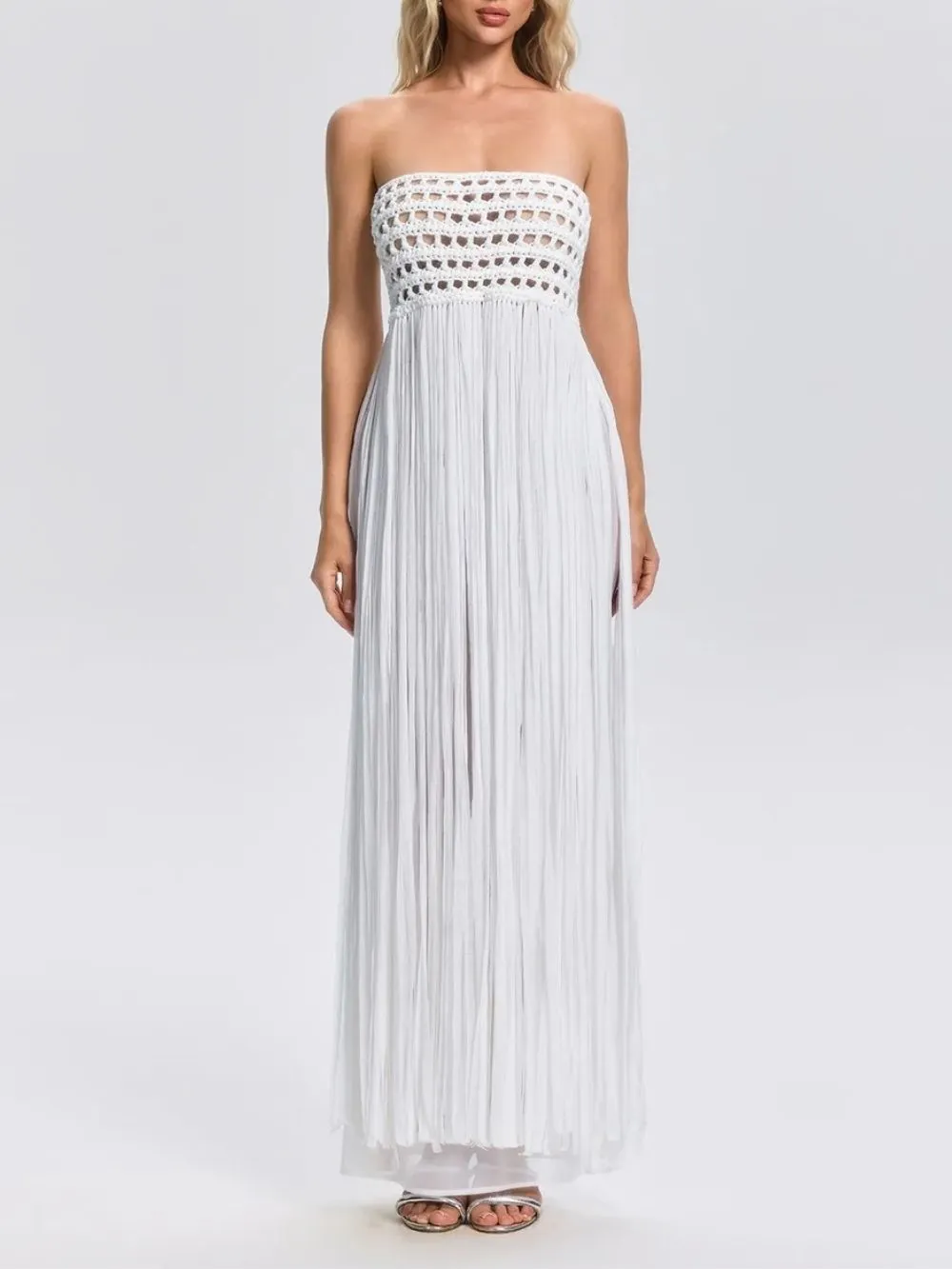 Faysal Strapless Crochet Fringe Maxi Dress