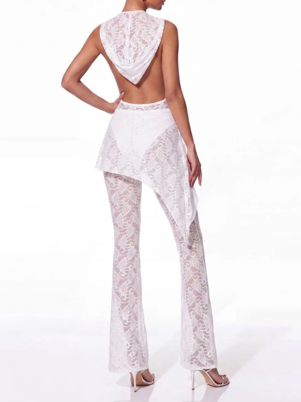 Senora Cowl Neck Lace Flared Pants Set