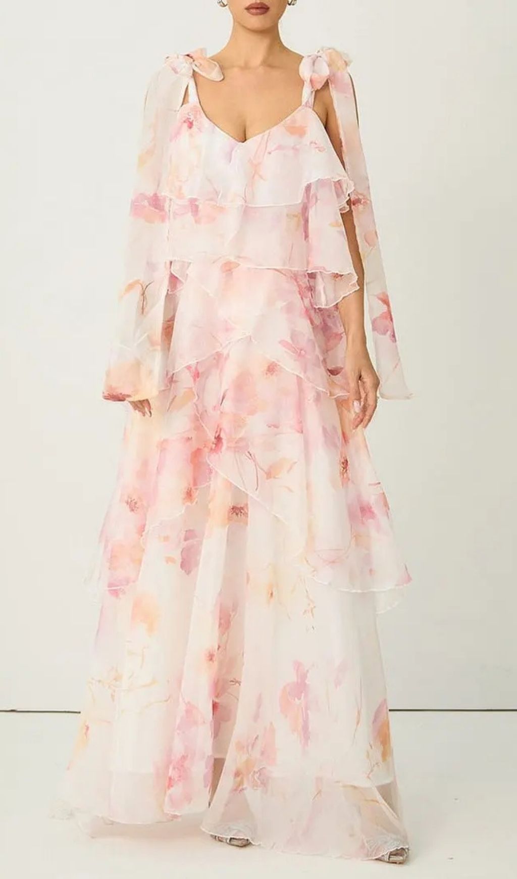 Beverly V-Neck Spaghetti Strap Chiffon Maxi Dress - Pink