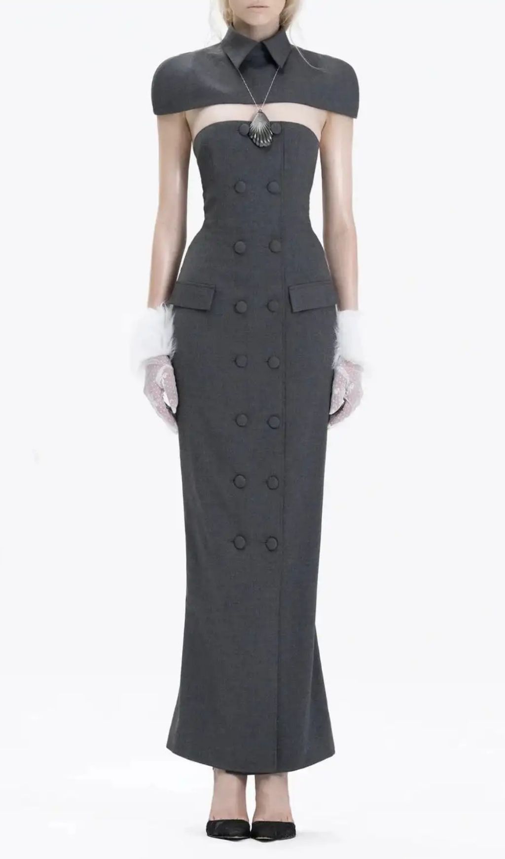 Double-Breasted Strapless Sleeveless Suit With Lapel - Grey