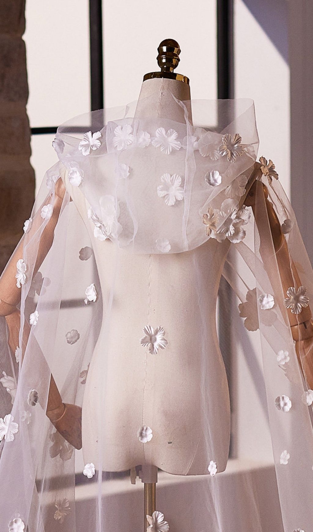 Leigh White Flower Embellished Mesh Shawl - OWNCI Leigh White Flower Embellished Mesh Shawl - OWNCI