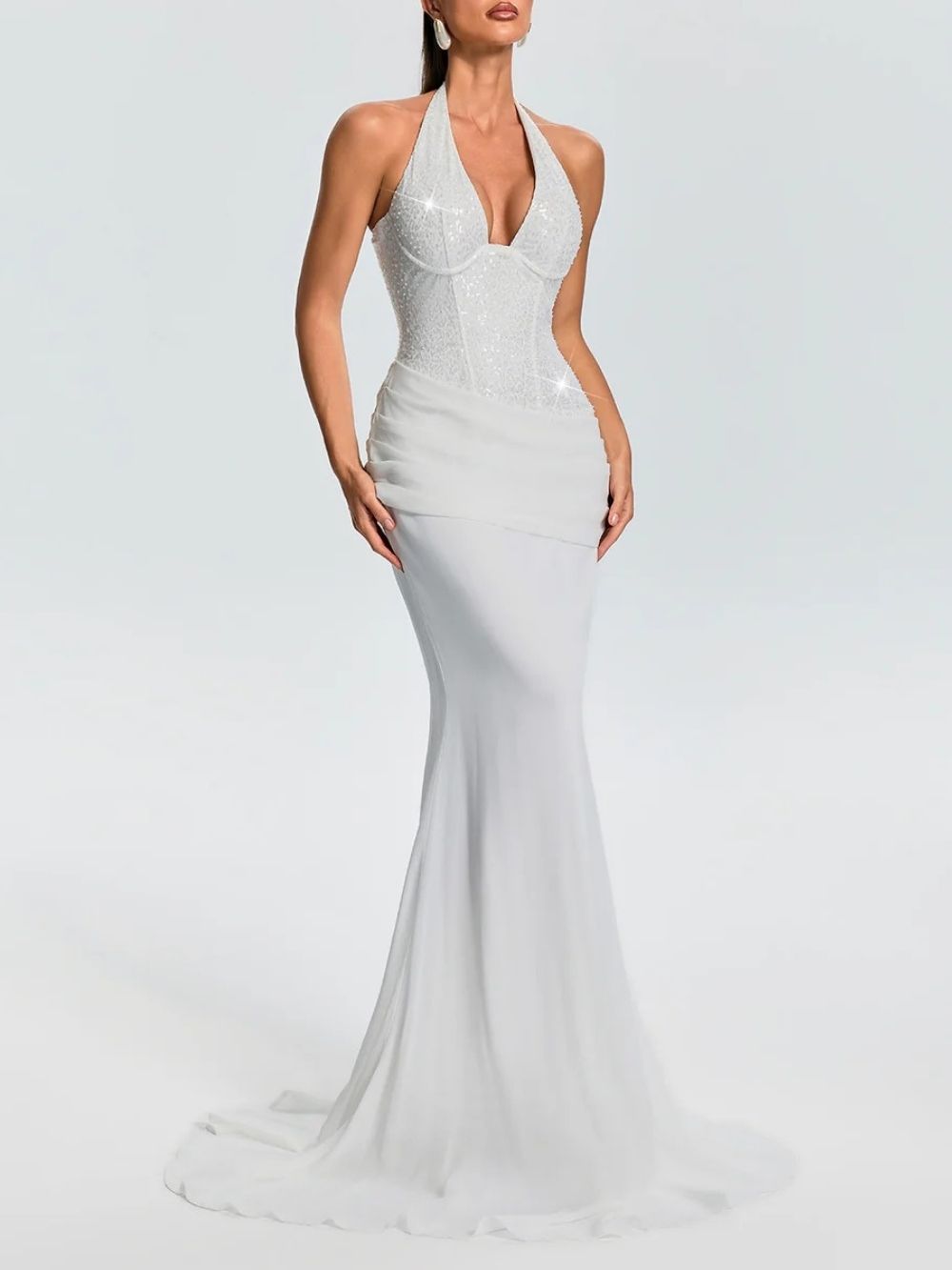 9ac0f30d5d5eb45f48837d7a13208d38 Fantasia Halterneck Sequin Maxi Dress