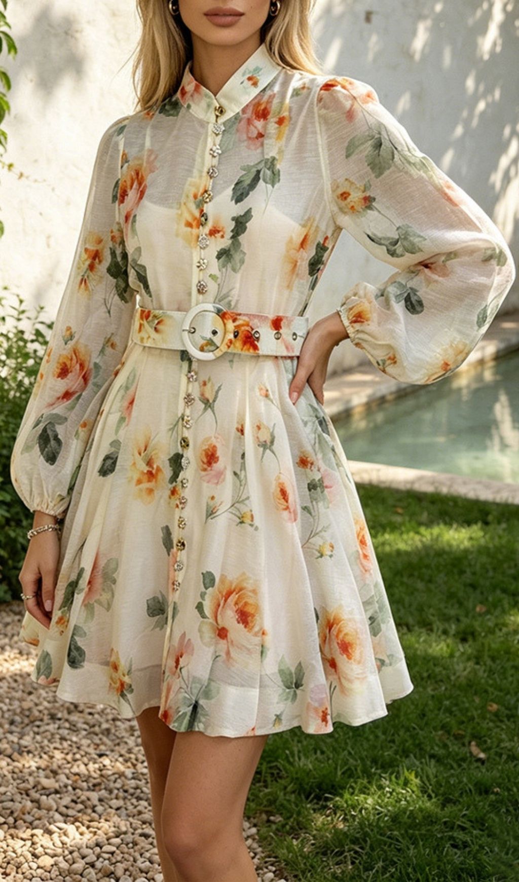Fashionslee Women Maggie Floral Long Sleeve Mini Dress
