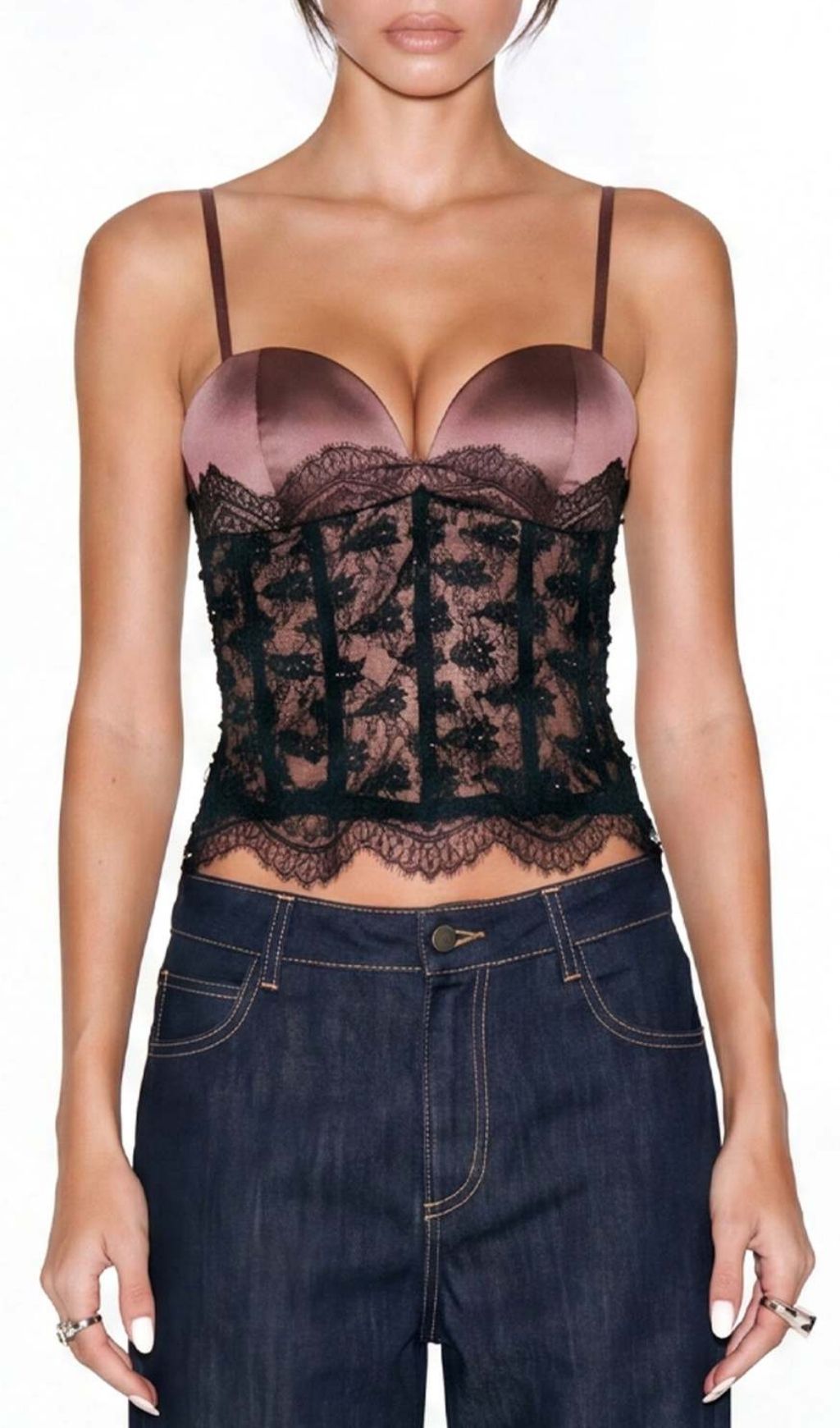 Fashionslee Women Laurene Lace Sequin Crop Top