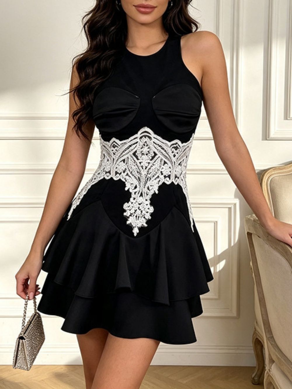 Mandi Black Sleeveless Lace Mini Dress - OWNCI Mandi Black Sleeveless Lace Mini Dress - OWNCI