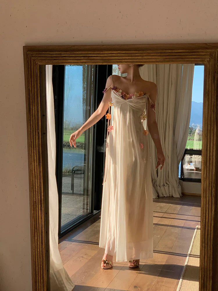 Farah Flower Maxi Dress In Ivory - OWNCI