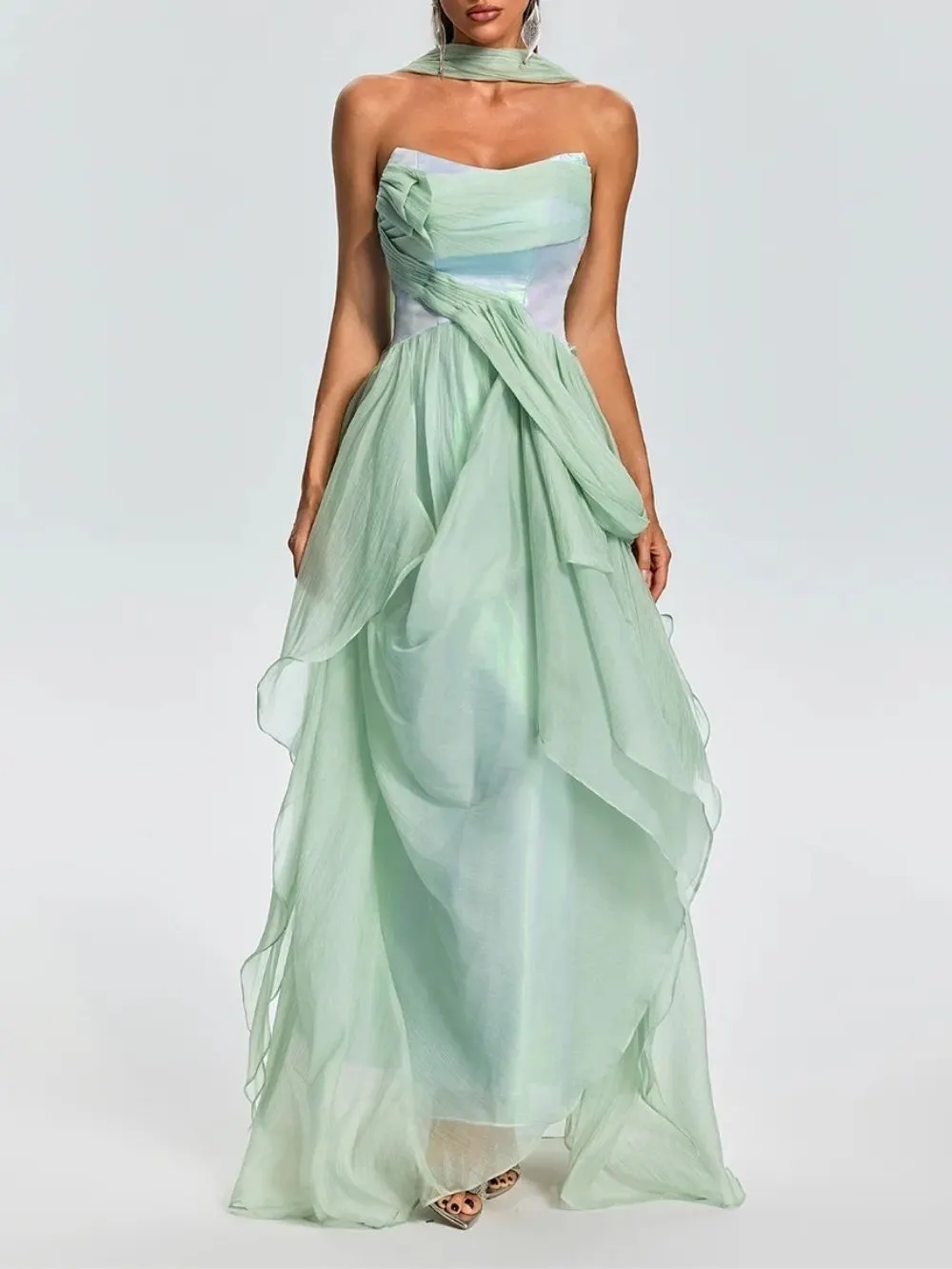 Euanthe Scarf Ruffle Maxi Dress