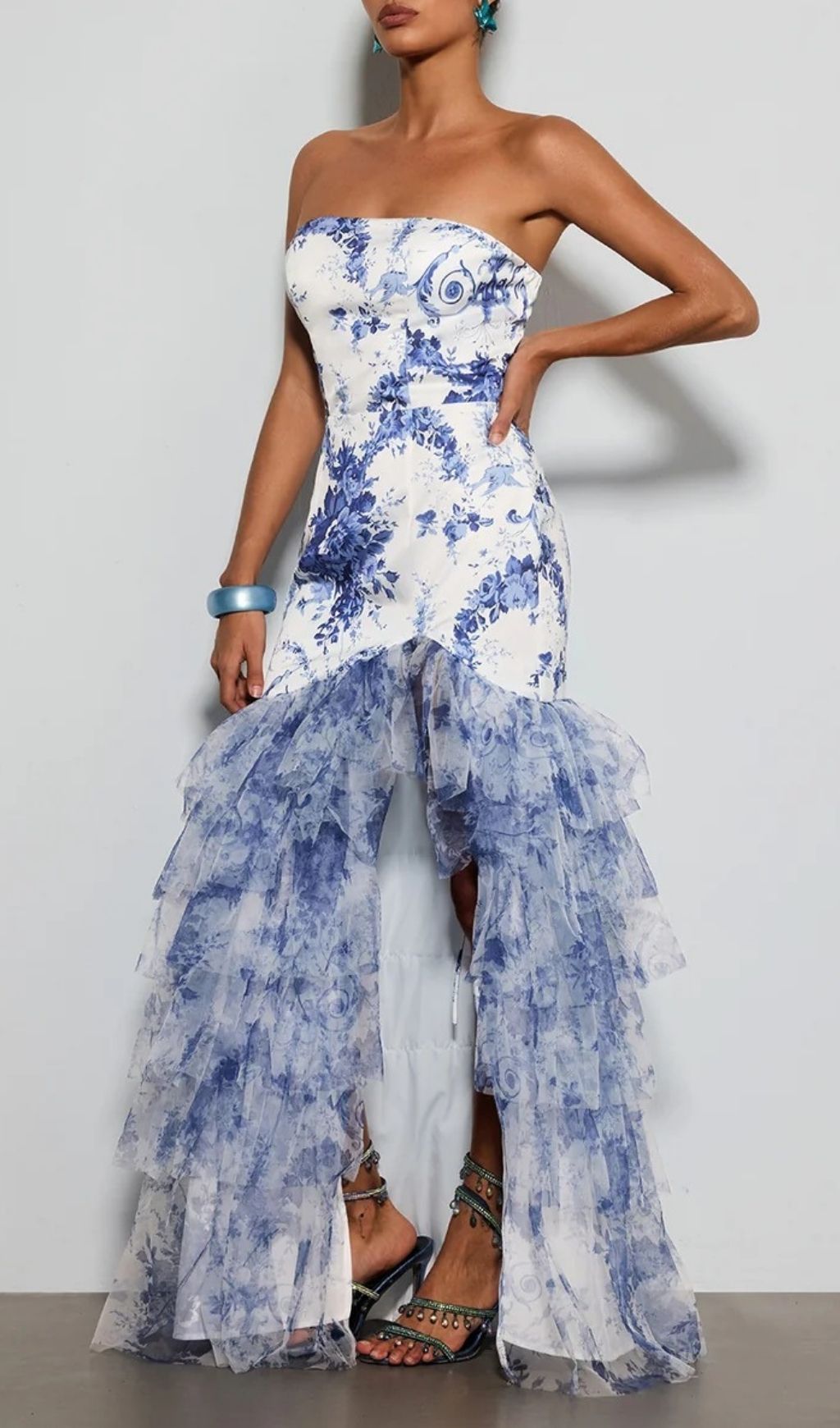 Fashionslee Women Decoherix Strapless Floral Split Maxi Dress