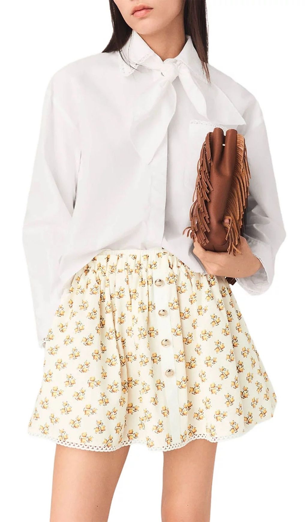 Fashionslee Women Printed Rickrack Trim Skirt