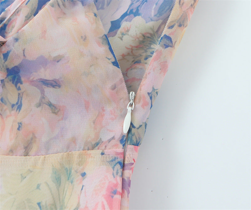 Rebecca Floral Print Ruffle Backless Maxi Dress – Blue - OWNCI