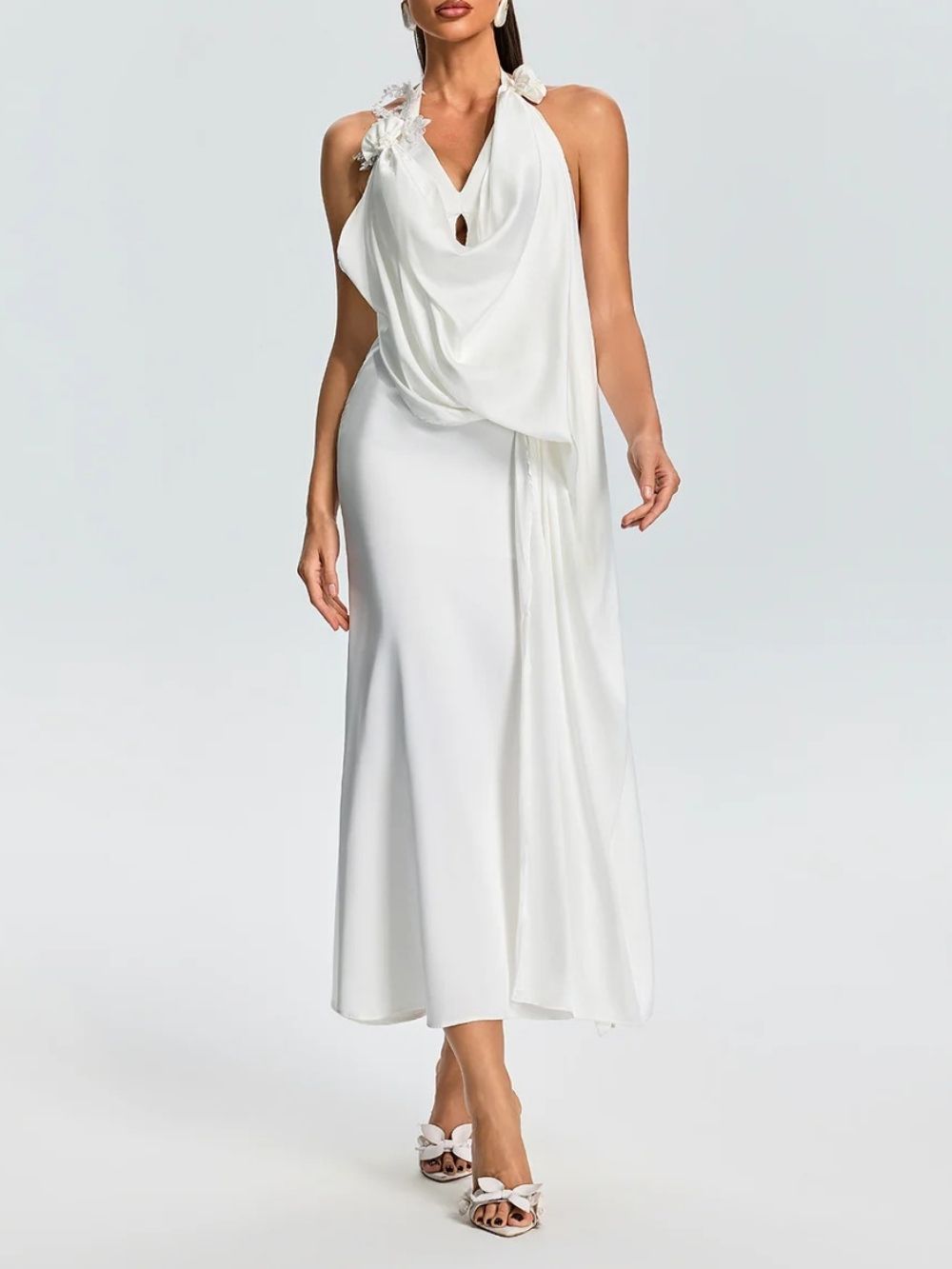 Fareeda Cowl Neck Satin Midi Dress