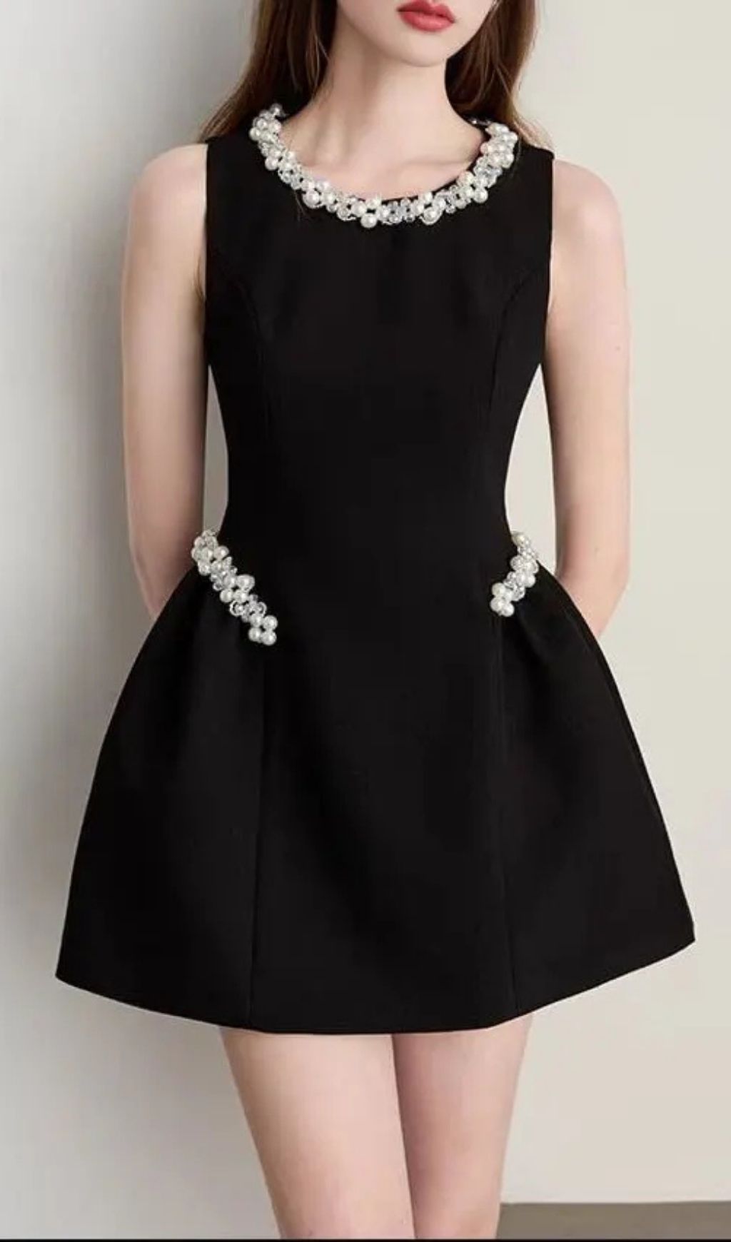 Alani Pearl Embellished Sleeveless Mini Dress - Black