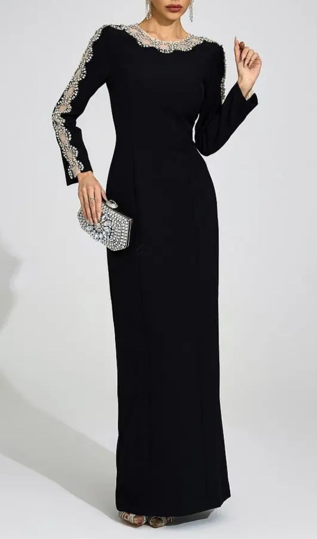 9e4a552712f4c92d00efb899152b94e8 Tiffany Rhinestone Embellished Cutout Maxi Dress - Black