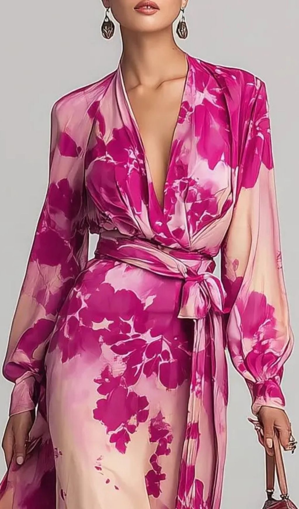 9ea0b607ee8e5da3a0aad3ba33a185f7.jpg Fashionslee Women Rose Red Floral V-neck Belted Maxi Dress
