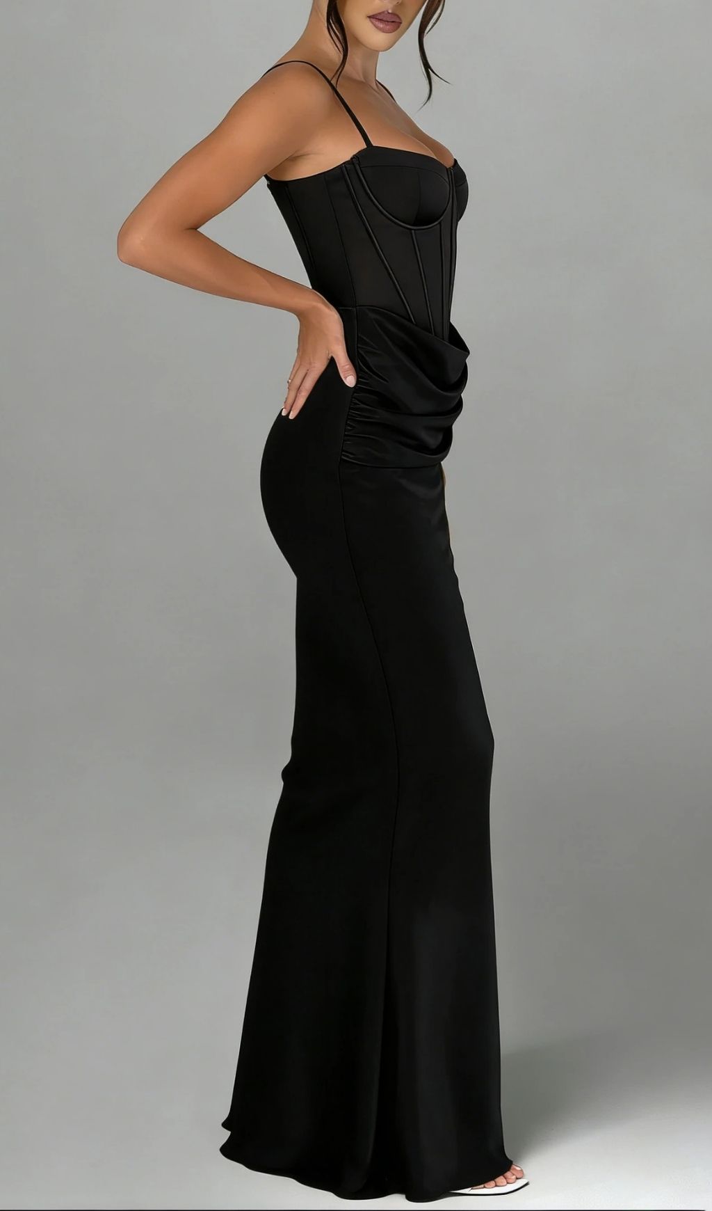 9ea4eea88f4834212a1ddd0f75e8149c Hillary Clinton Satin Draped Corset Dress - Black