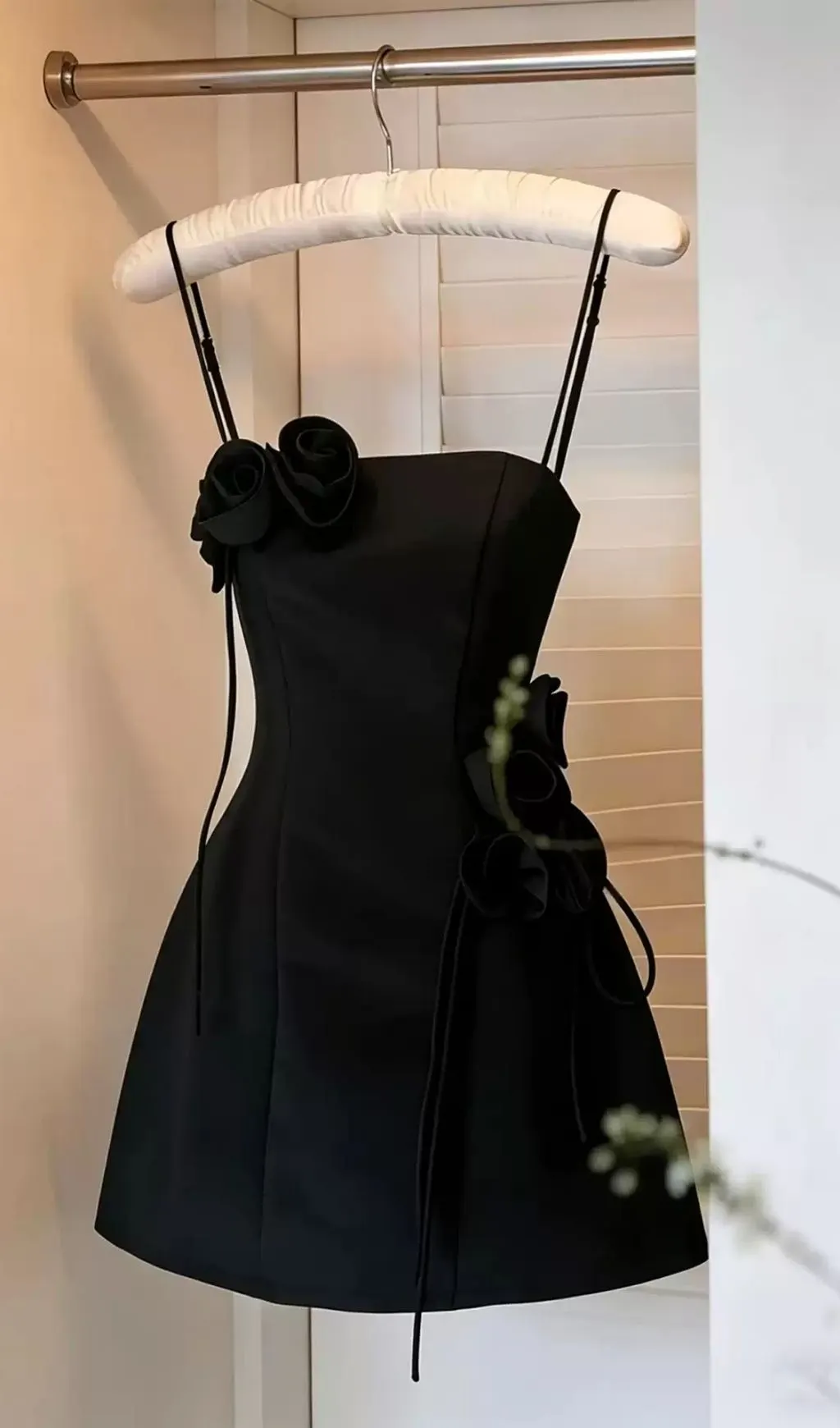 Fashionslee Women Lili Black Flower Embellished Mini Dress