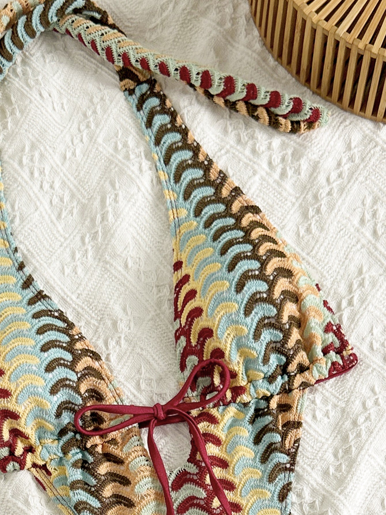 Vintage Wave Stripe Halter Swimsuit