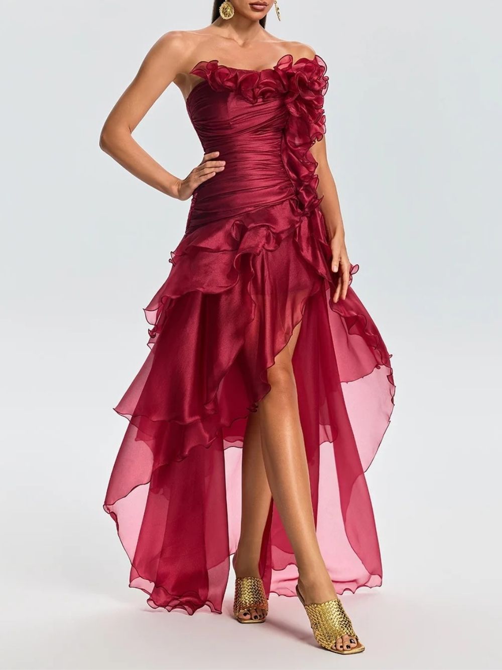 9f7684d7ea5556e7dc4e62f12cdf8966 Quorvia Red Strapless Ruched Maxi Dress