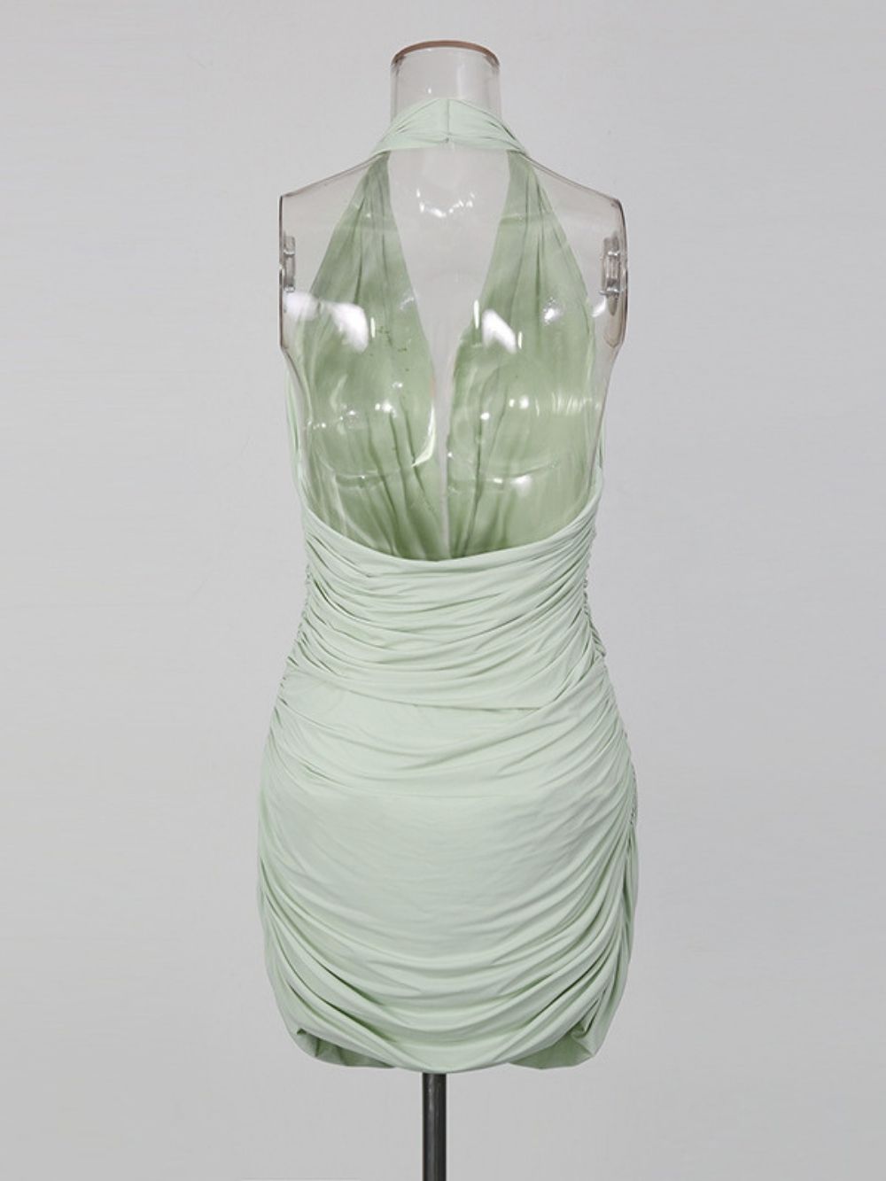 Mandolin Green Halter Ruched Mini Dress - OWNCI