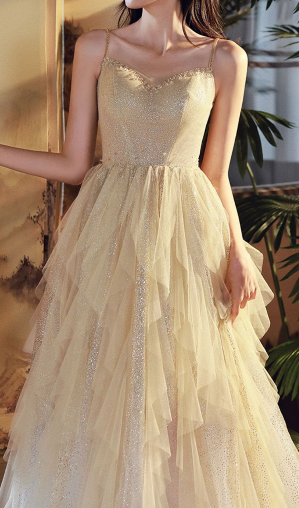 9fd2c383afaef54b551f4a3010257697 Chinara Champagne Mesh Bling Maxi Dress