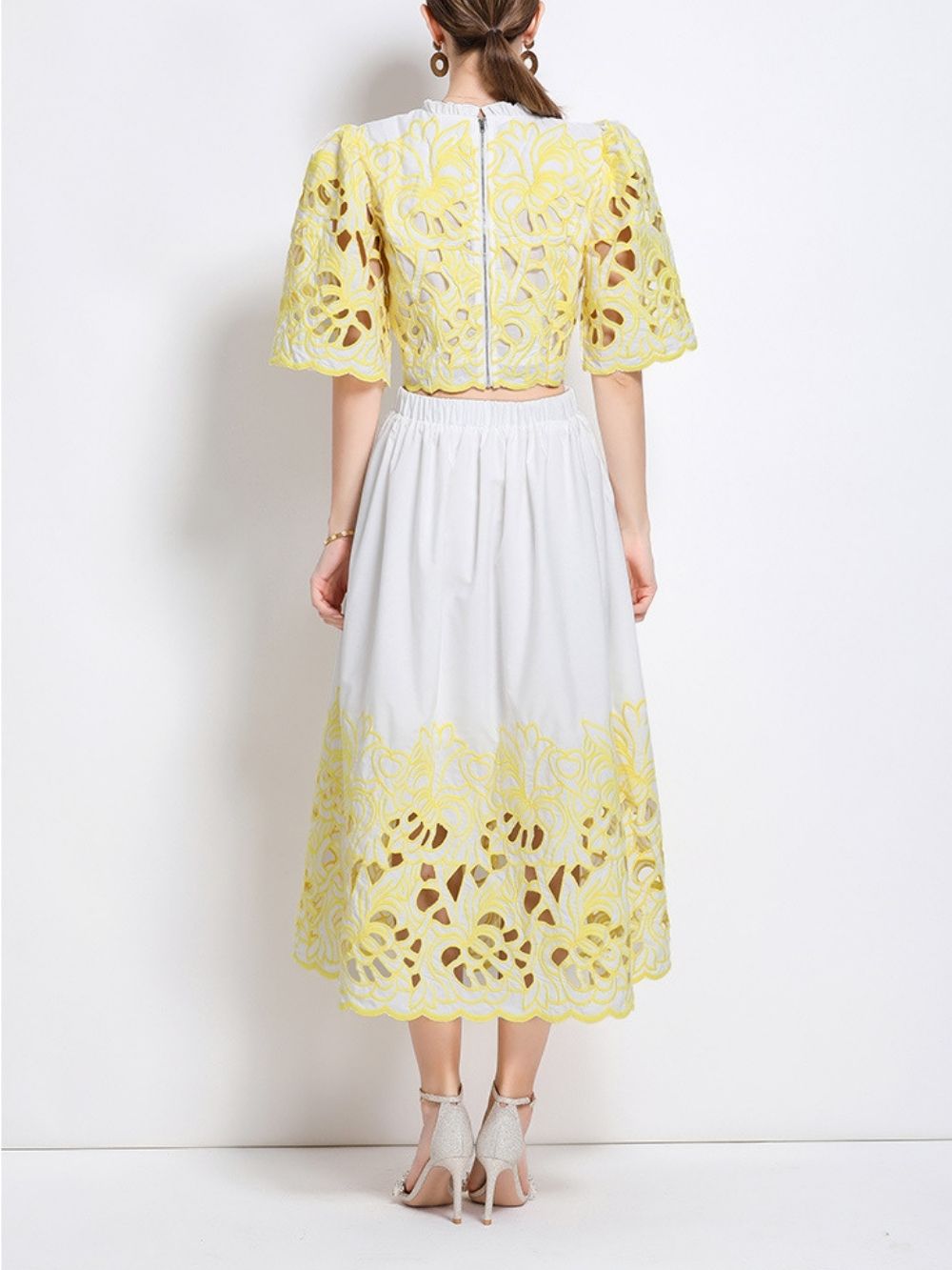 Mahira Yellow Flower Embroidery Two-Piece Set - OWNCI