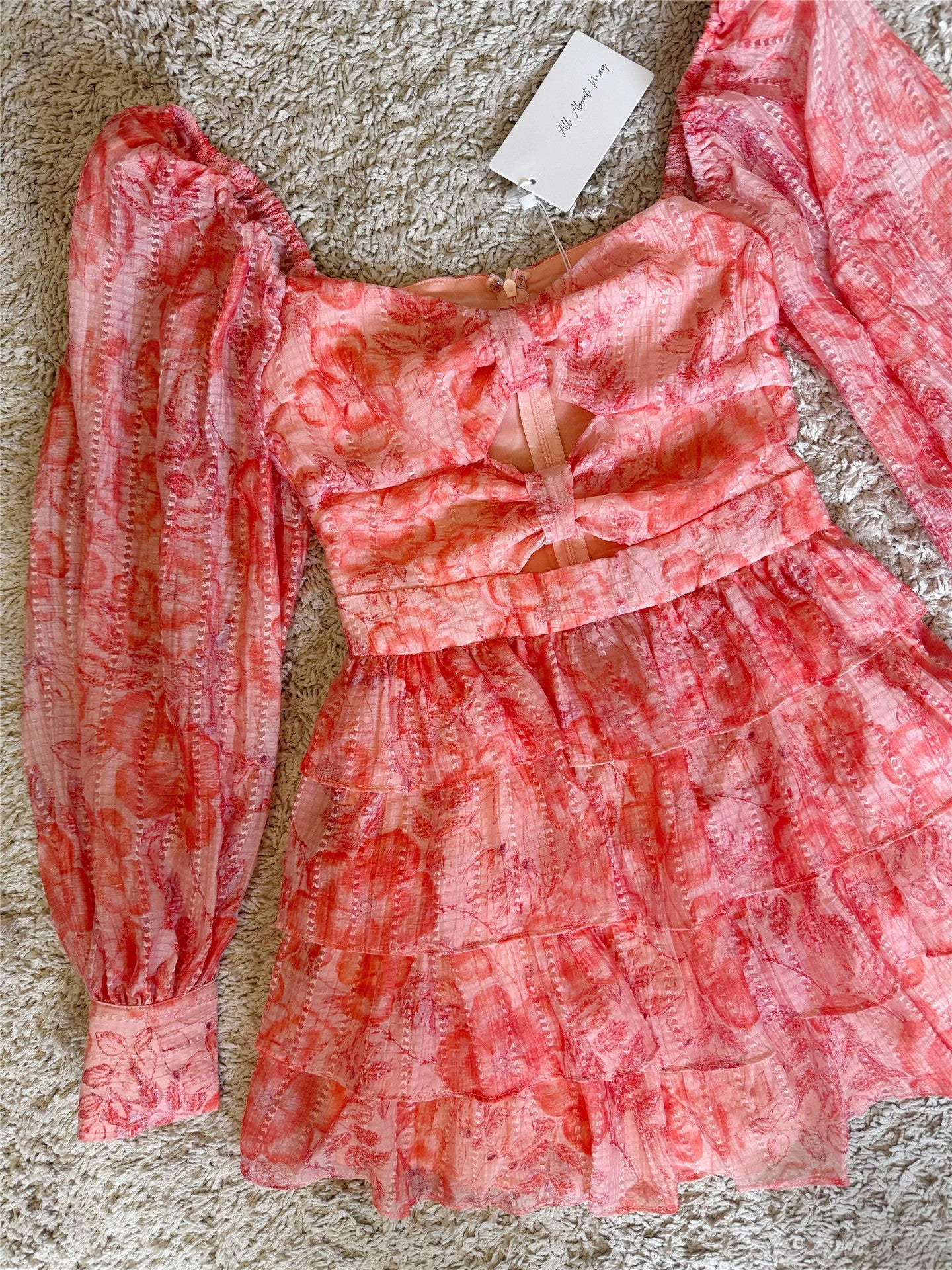 Cutout-Out Waist-Cinching Layered Dress
