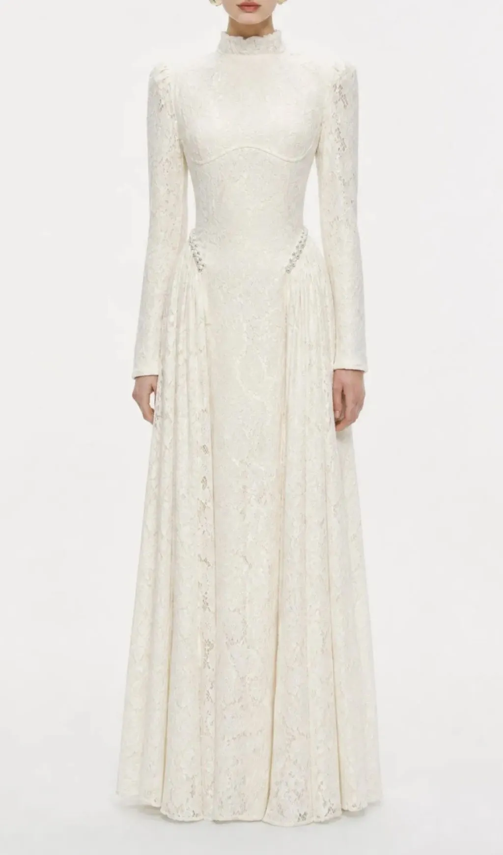 Fashionslee Women Macey Lace Long Sleeve Beaded Maxi Dress