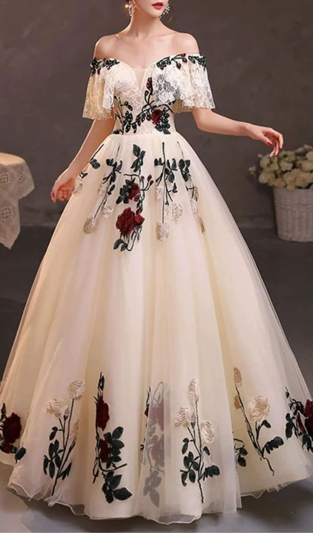 Kumani Flower Lace Mesh Maxi Dress