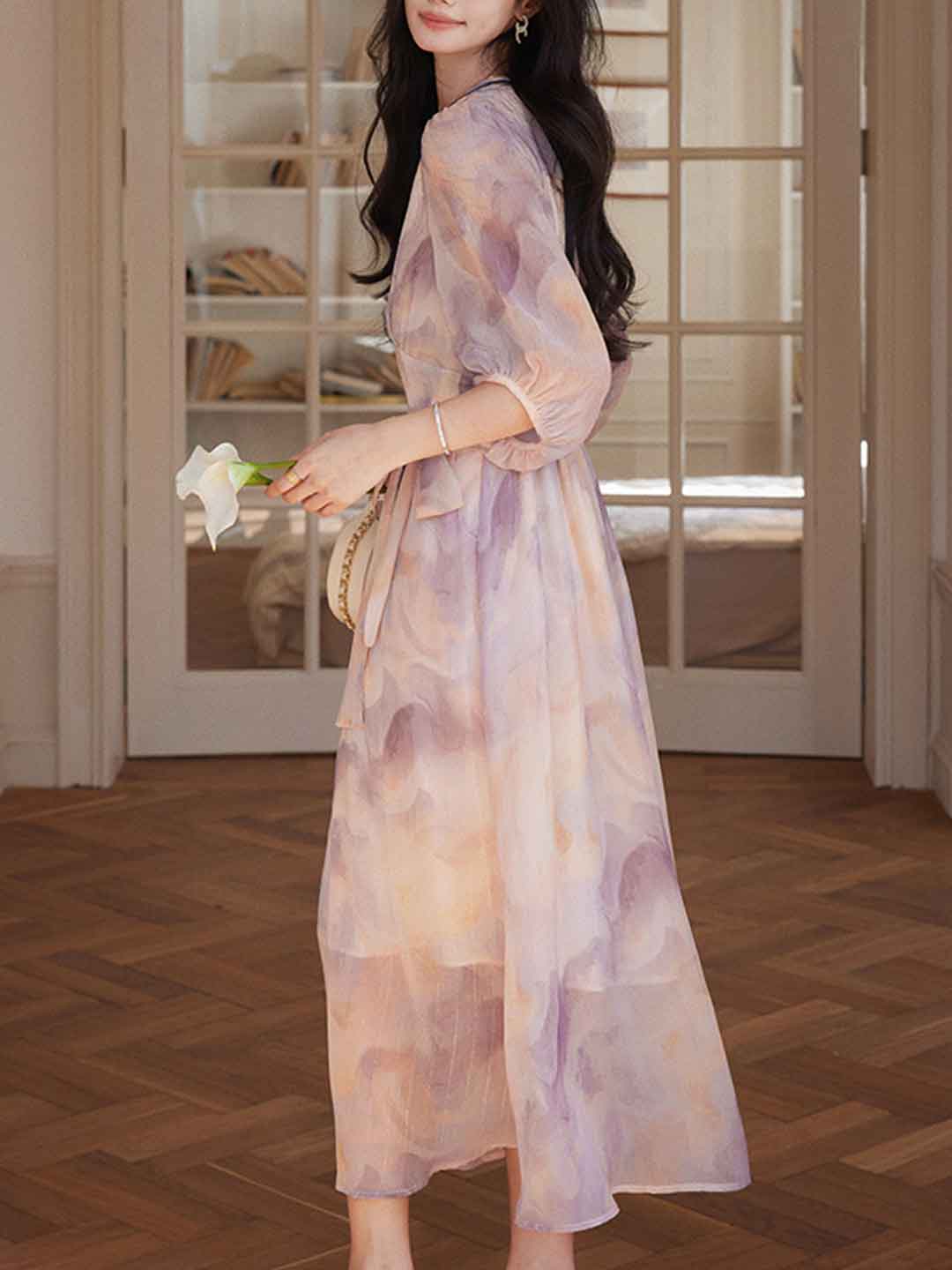 a1657b170ca1c7df84d81e666ef8cd4b Phoenix Classic V-Neck Floral Printed Tie Dress