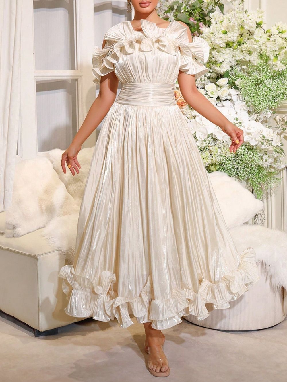 a19288789d2bce0bffff3c85602286a4 Mako Strappy Ruffle Maxi Dress