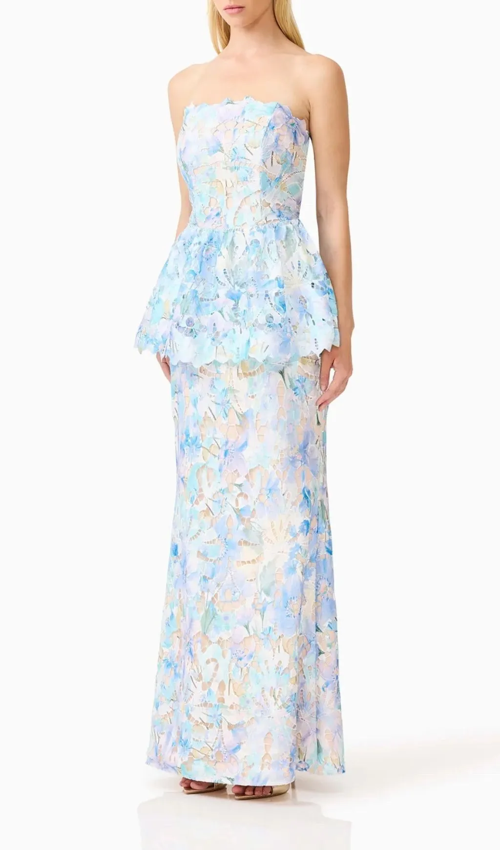 Fashionslee Women Mabyn Strapless Flower Printed Embroidery Maxi Dress