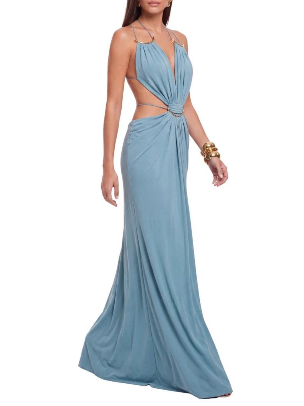 Lorysa Backless Cutout Maxi Dress In Blue - OWNCI