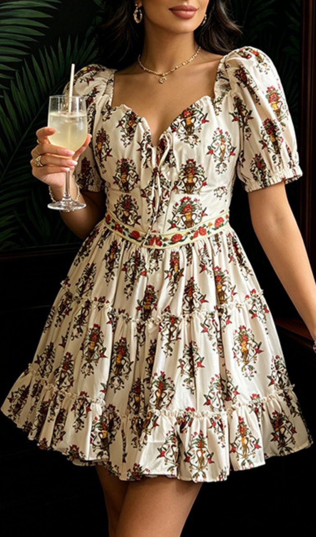 Fashionslee Women Leslye Printed Puff Sleeve Mini Dress