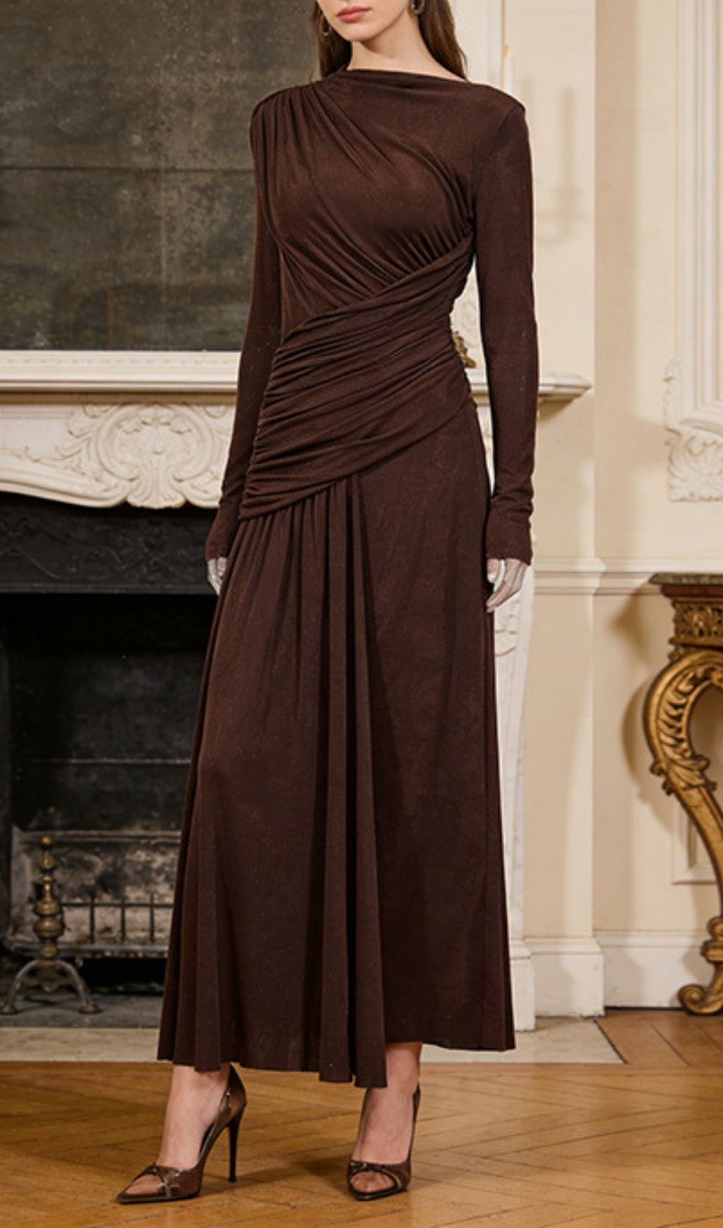 a2db325ac2a49dd19202d3a3510883ee.jpg Fashionslee Women Leoni Long Sleeve Ruched Maxi Dress