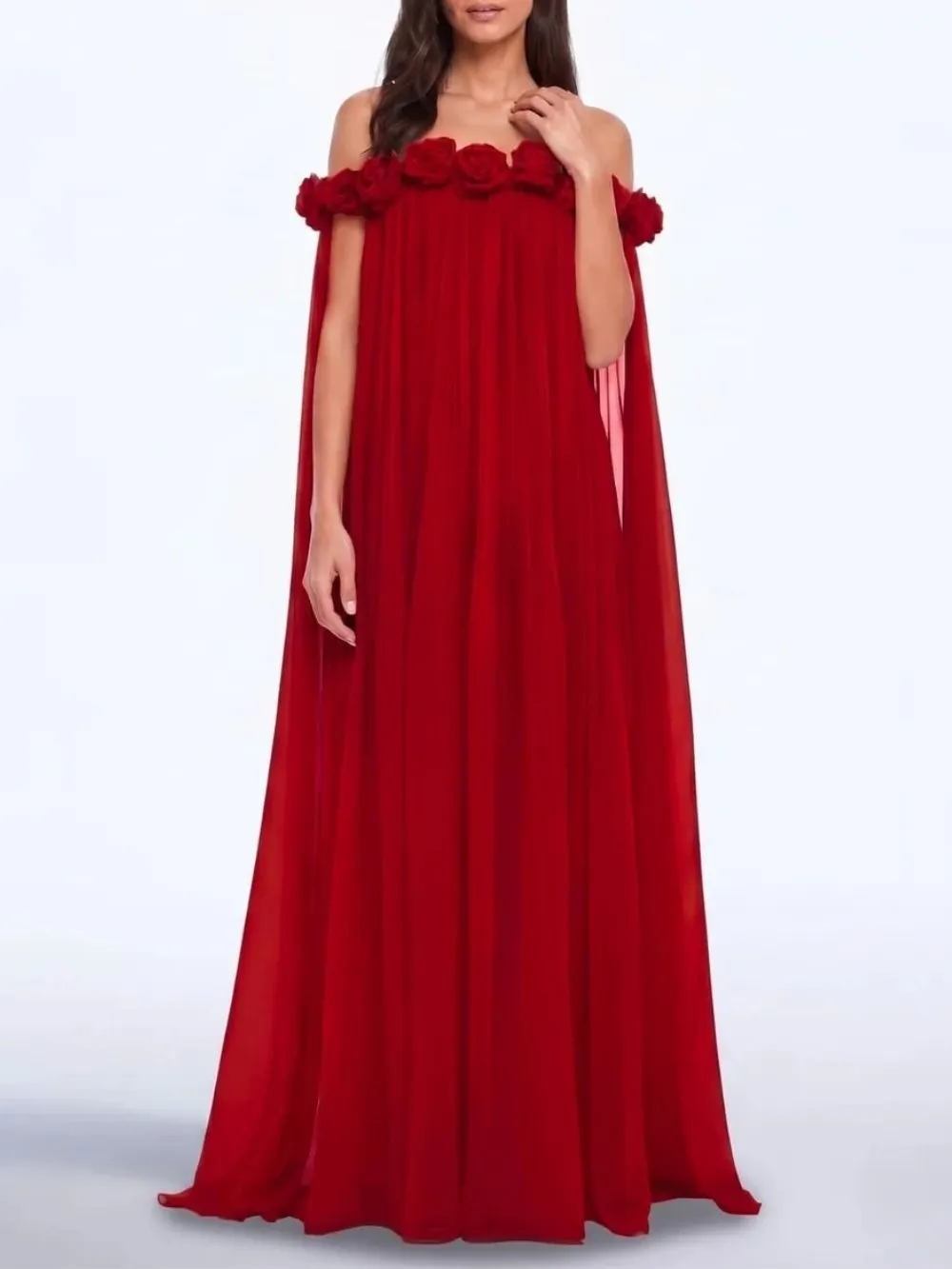 a2ee3312af7777df91915098271ad0c7 Grythal Flower Pleated Maxi Dress In Red