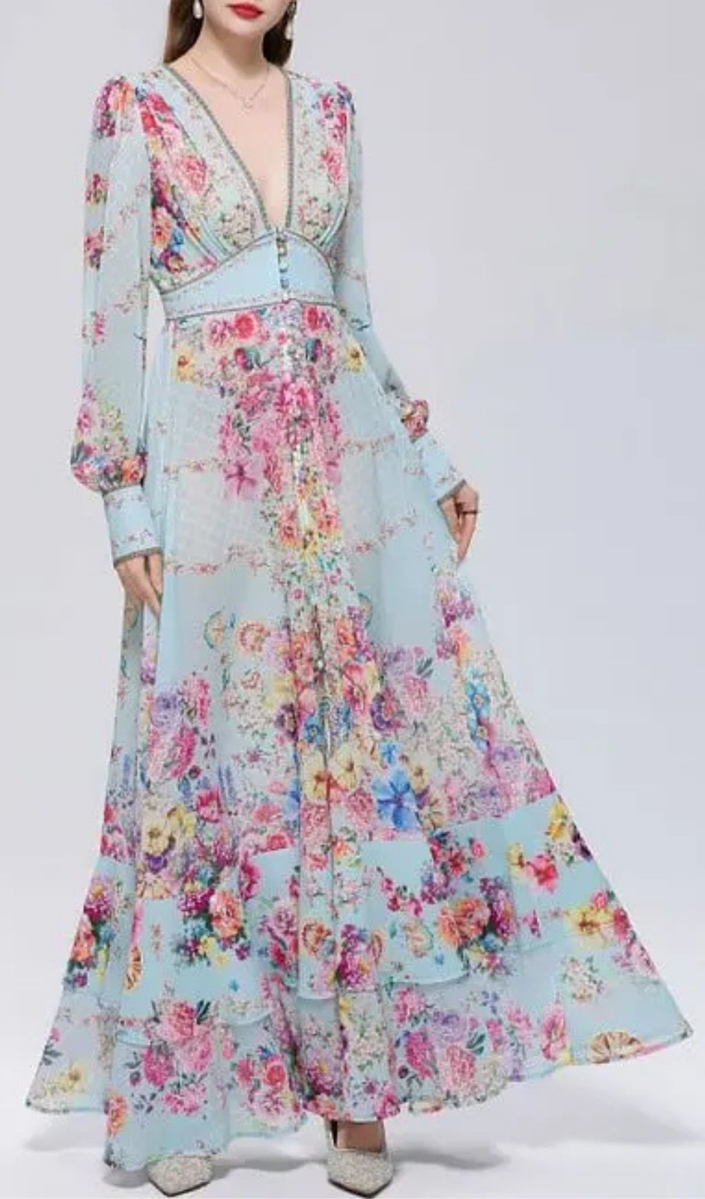 Xaviera Chiffon Mesh A-Line Printed Maxi Dress