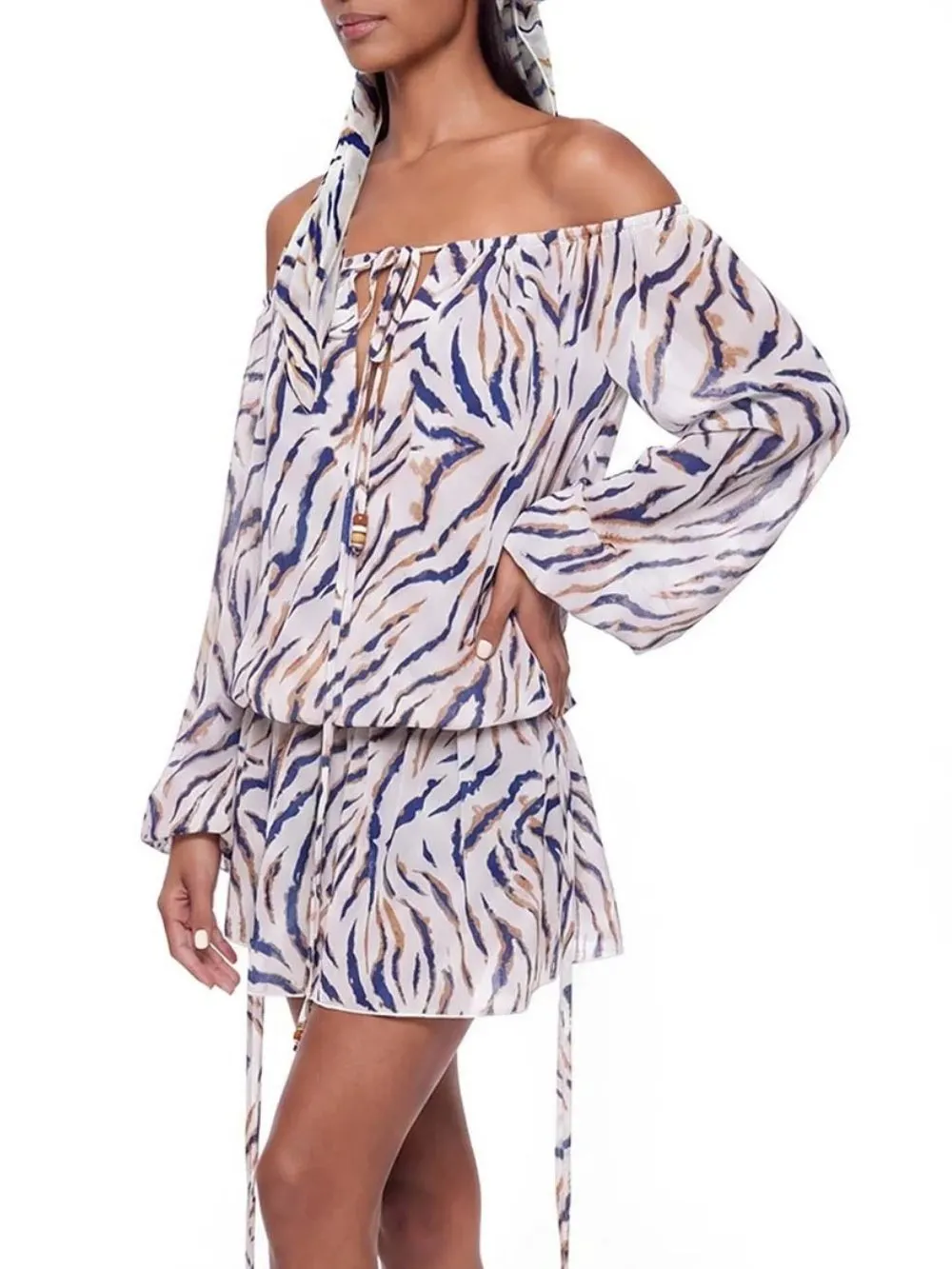 Blyvora Off Shoulder Zebra Mini Dress