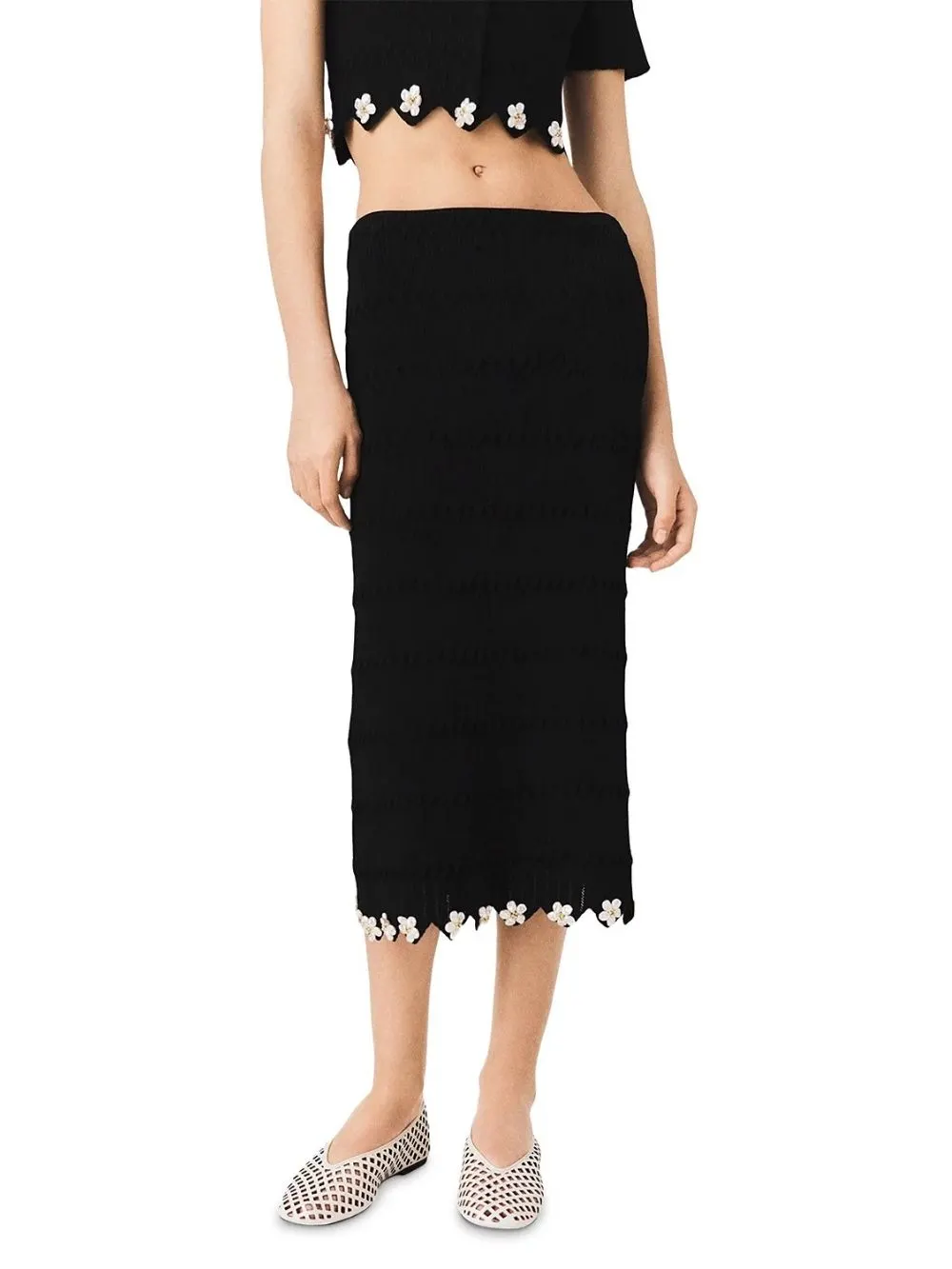 Jipearl Jeweled Flowers Knit Skirt - OWNCI