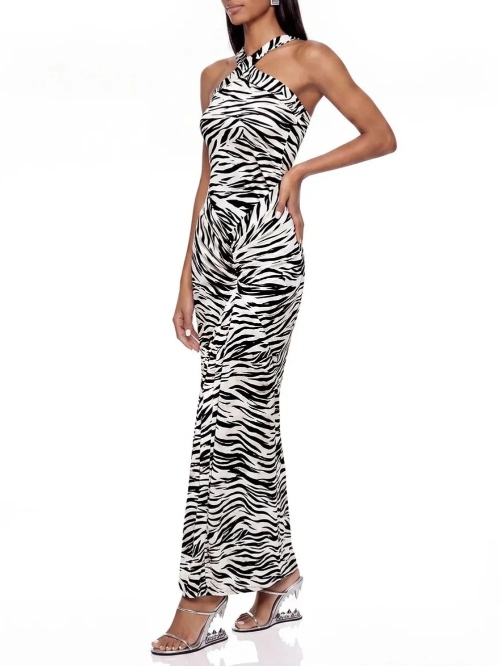 Coral Halterneck Zebra Maxi Dress - OWNCI Coral Halterneck Zebra Maxi Dress - OWNCI