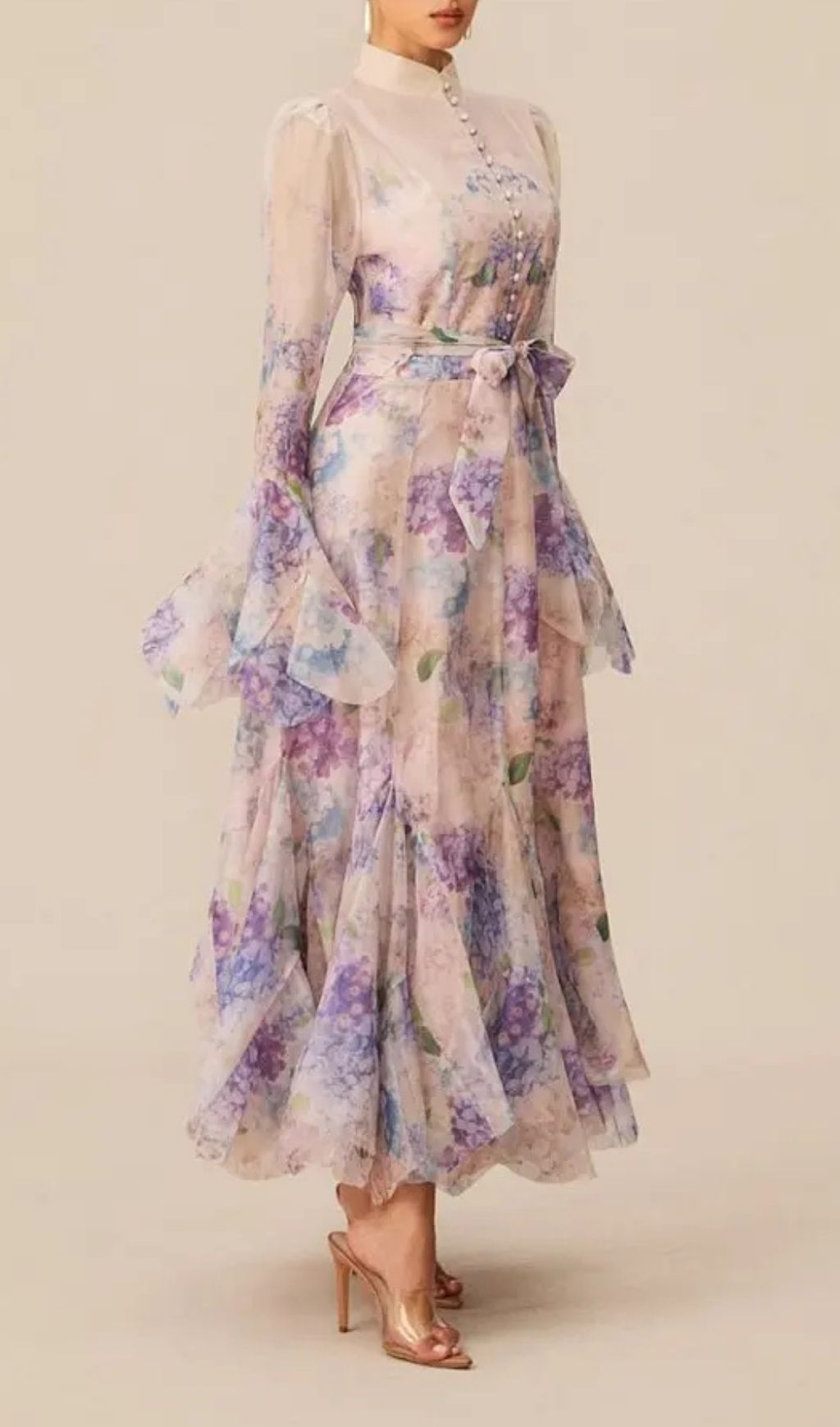 a43c1e356fe20540bb4cb9c412b4552a Alessia Purple Long Sleeve Floral Mock Neck Maxi Dress