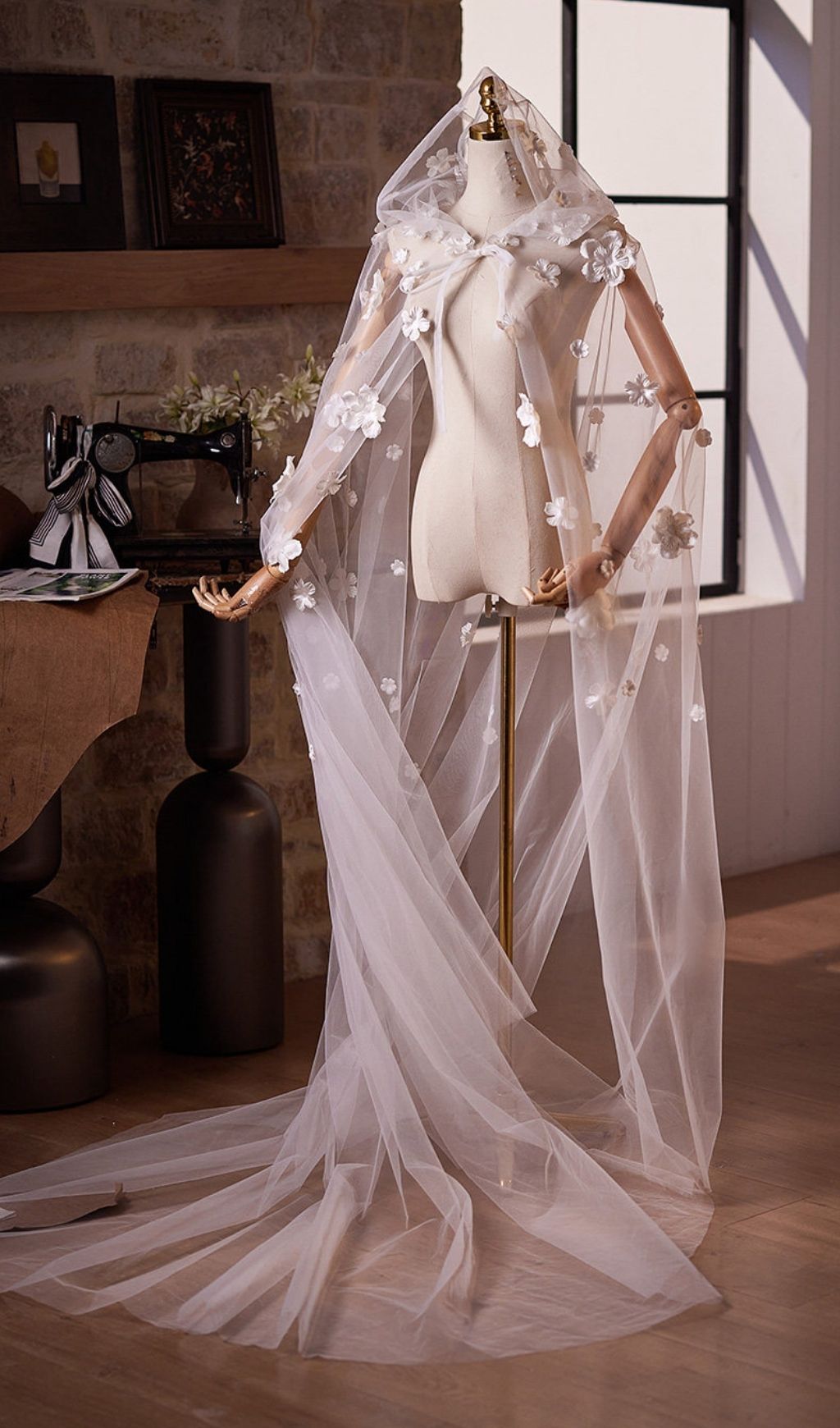 Leigh White Flower Embellished Mesh Shawl