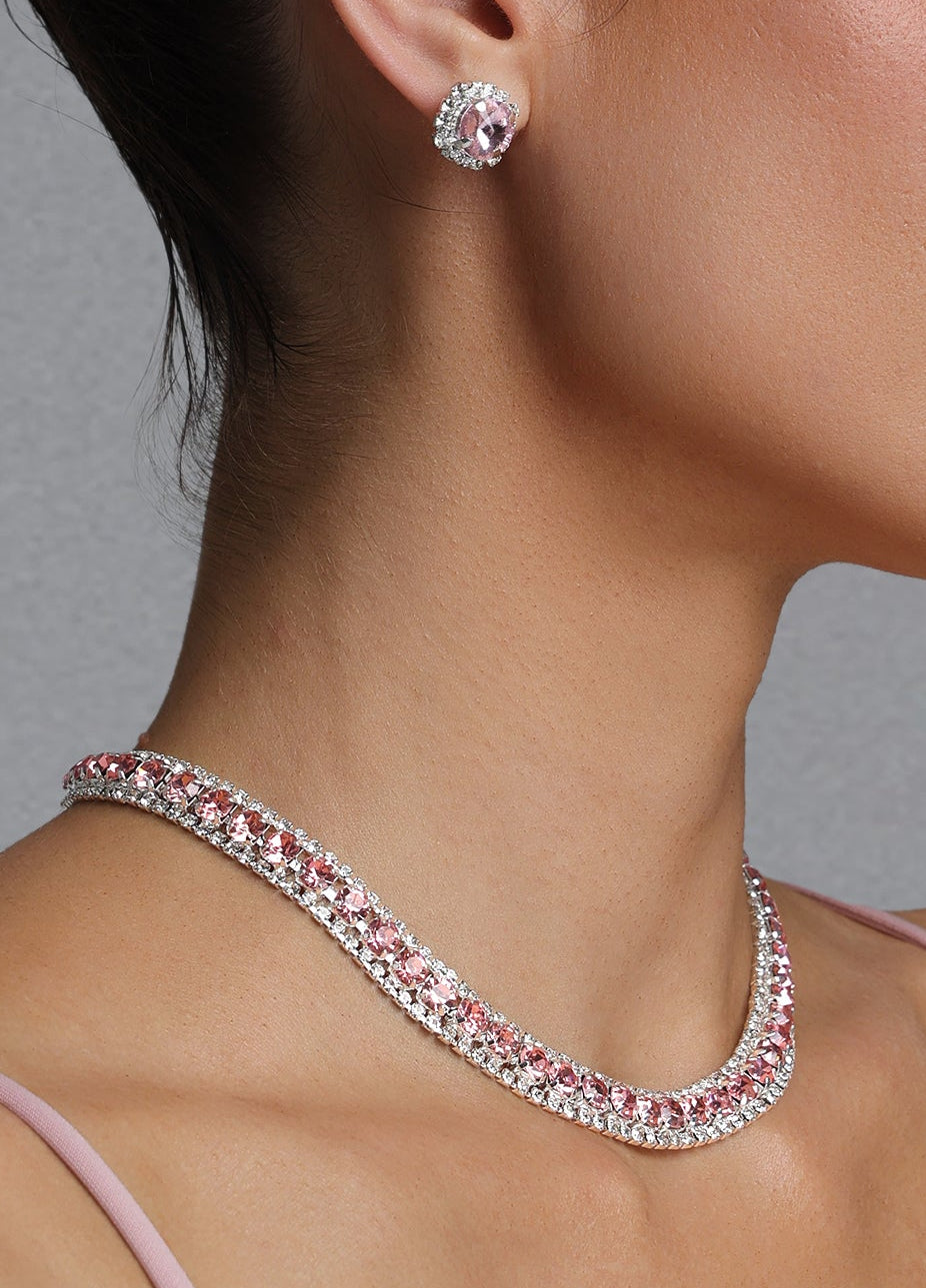 a4e93f1e22977aa97876ae141664be1d Pink Crystal Rhinestone Choker & Stud Earring Jewelry Set