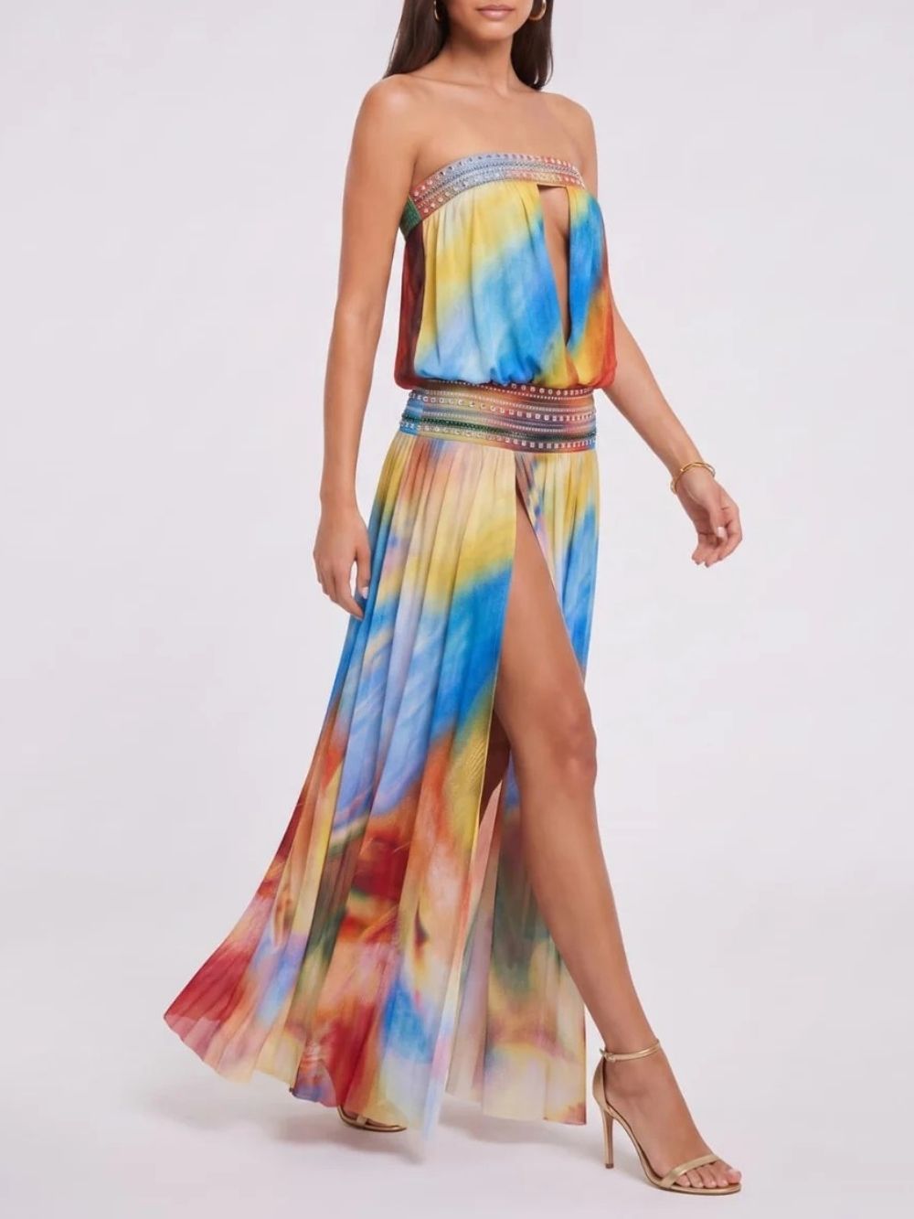 a5377ff83e51371db5bd8cfcf28d6926 Ulviera Strapless Split Cutout Maxi Dress
