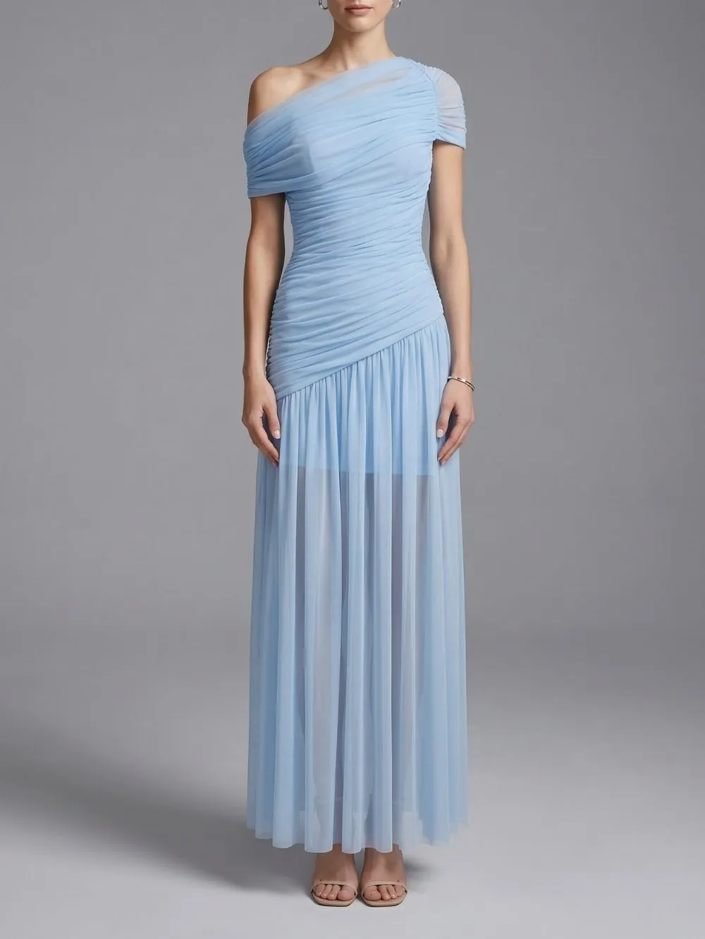 Maida Blue Ruched Maxi Dress